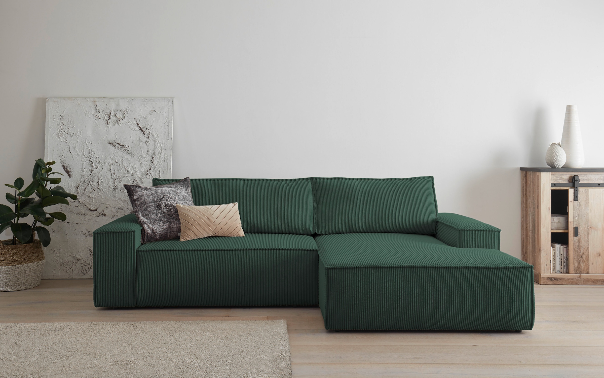 Home affaire Ecksofa SHERWOOD Schlafsofa 267 cm, L-Form, Schlaffunktion mit Bettkasten (210x136 cm), Cord, Vintage, Samtvelours