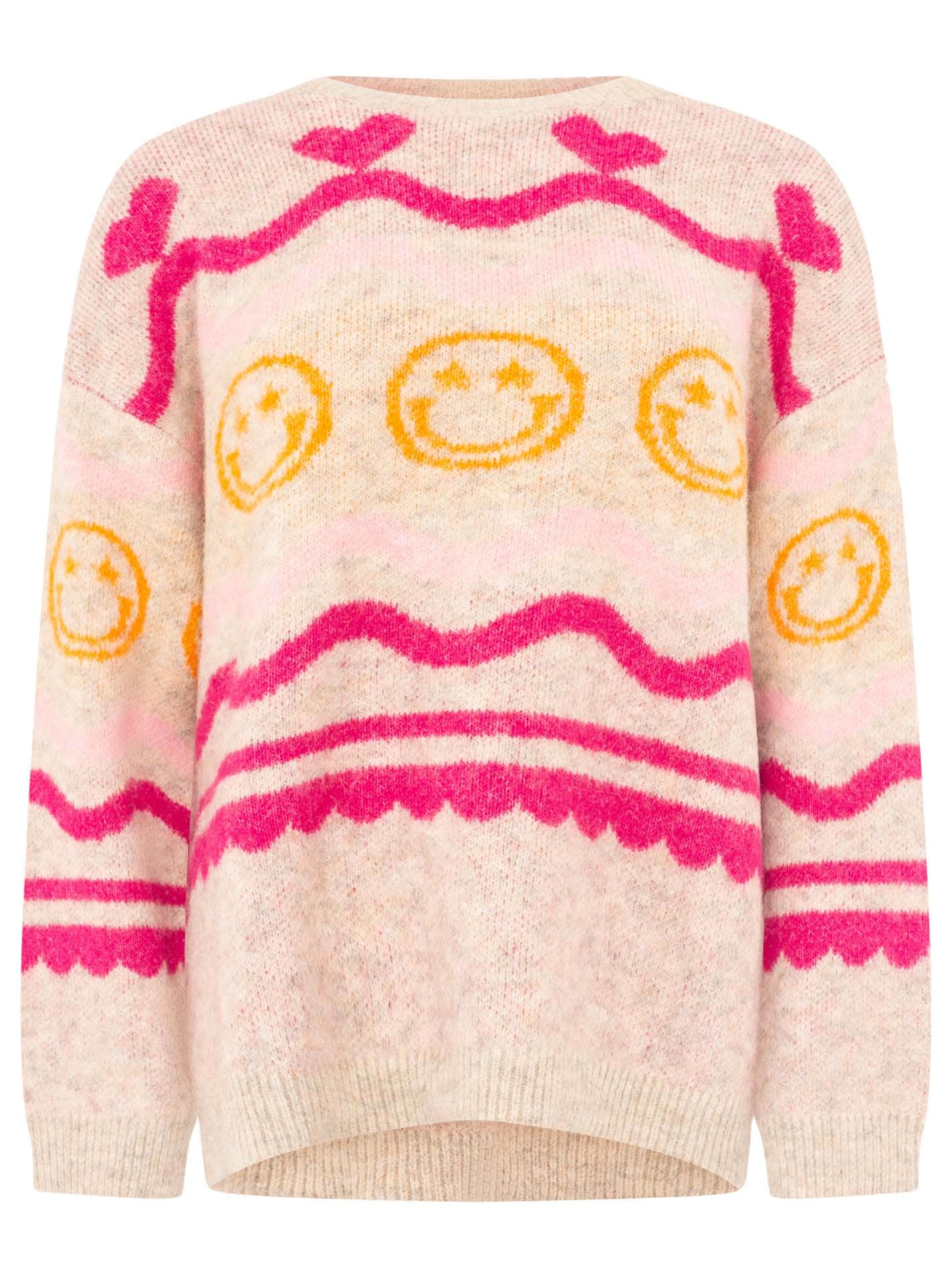 Zwillingsherz Strickpullover »"Cozy Love"« allover Motiv in Neon, oversize, überschnittene Schultern, Rundhals