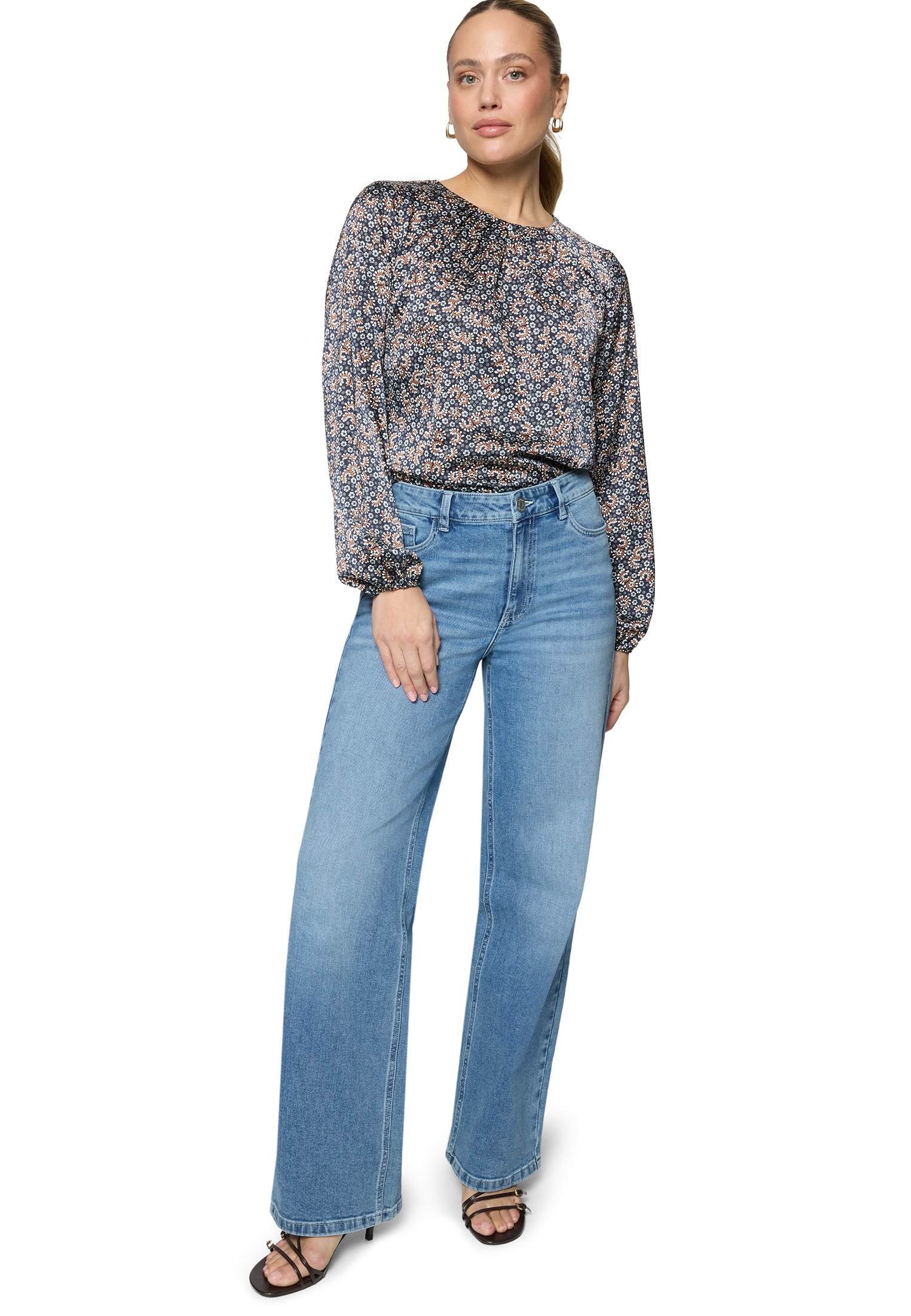 Zero Satinbluse »Damen langarm mit Blumen«