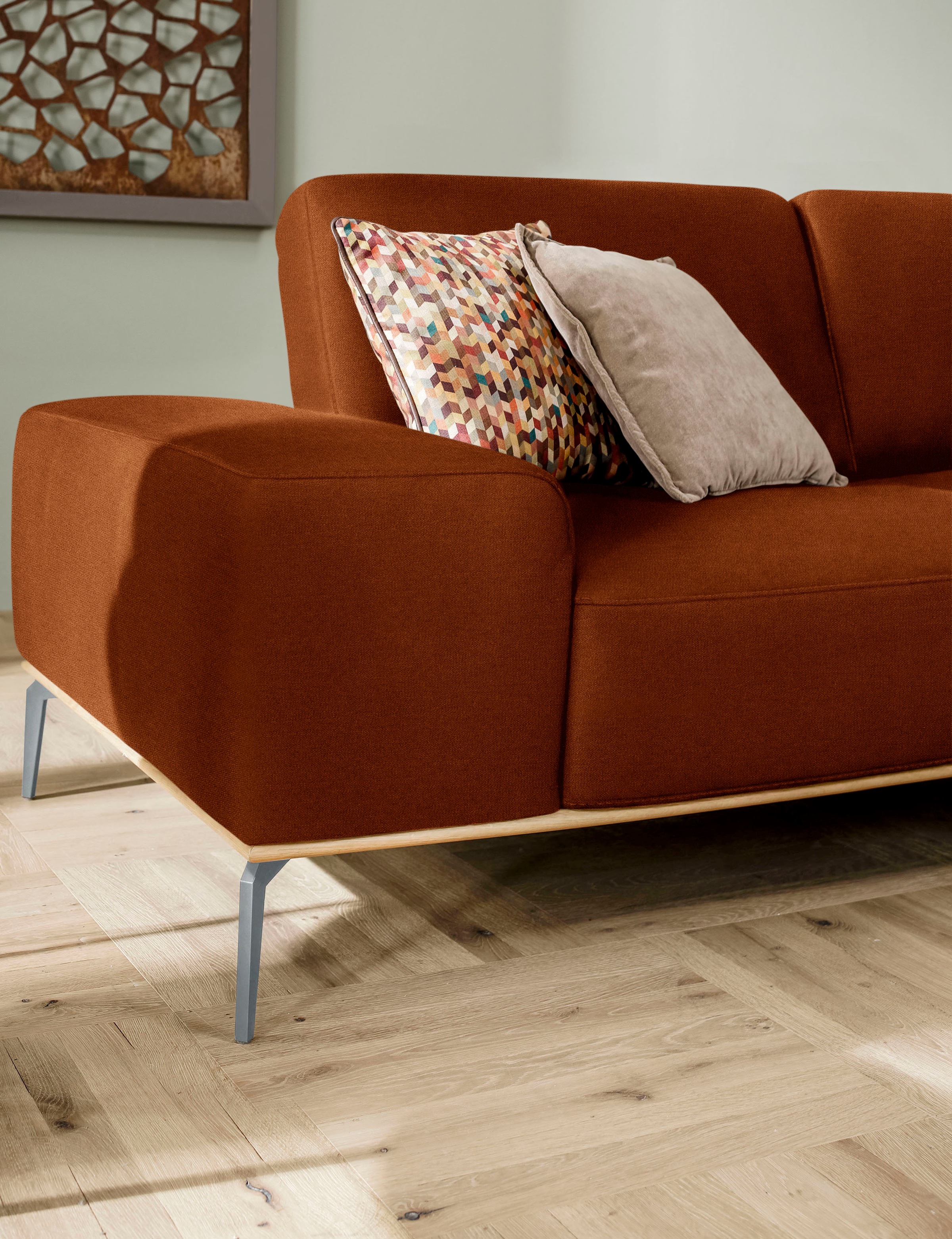 W.SCHILLIG Ecksofa »run, Designsofa mit tollem Sitzkomfort, bequem, L-Form«, mit elegantem Holzsockel, Füße in Silber matt, Breite 319 cm