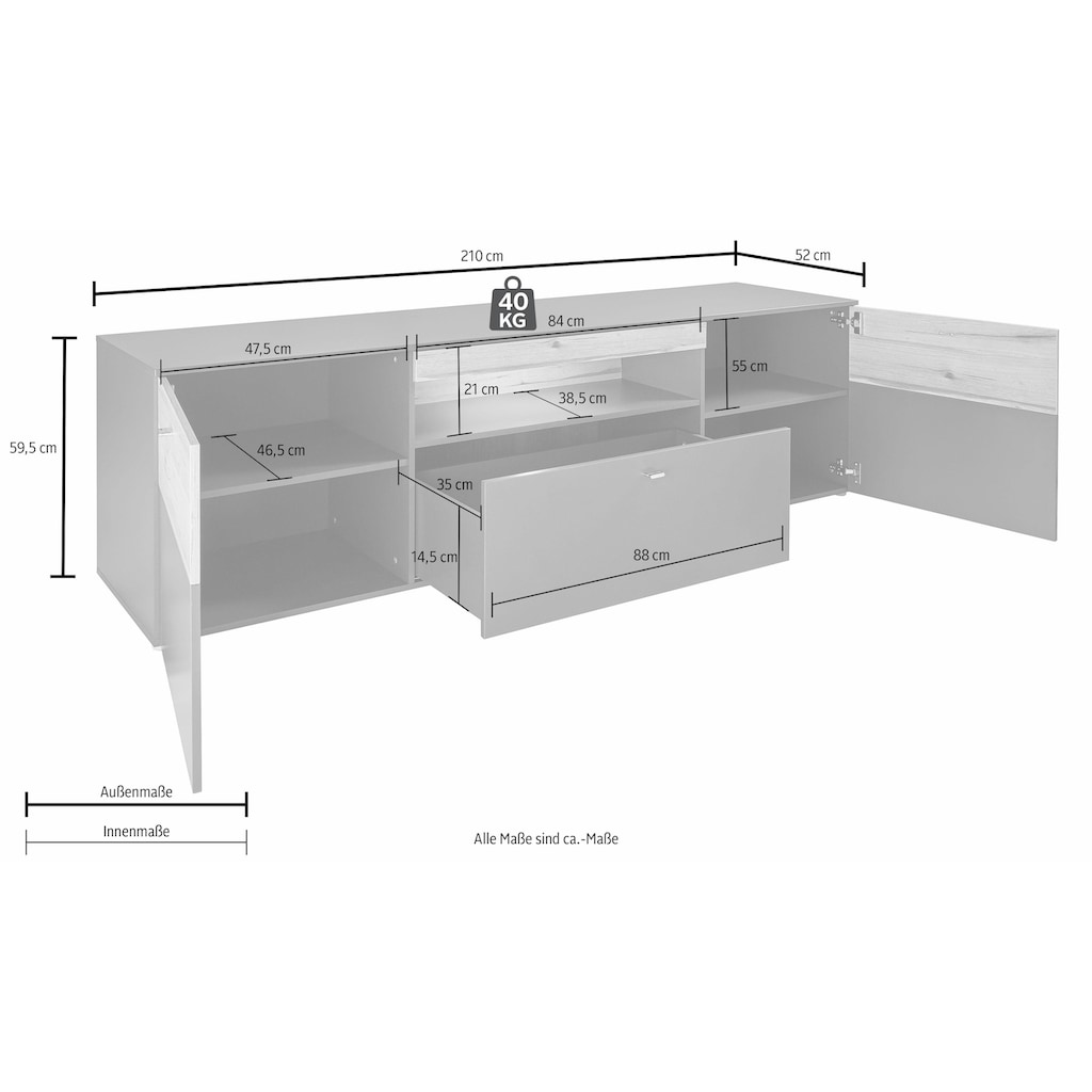 FORTE Lowboard, Breite 210 cm, inkl. Beleuchtung