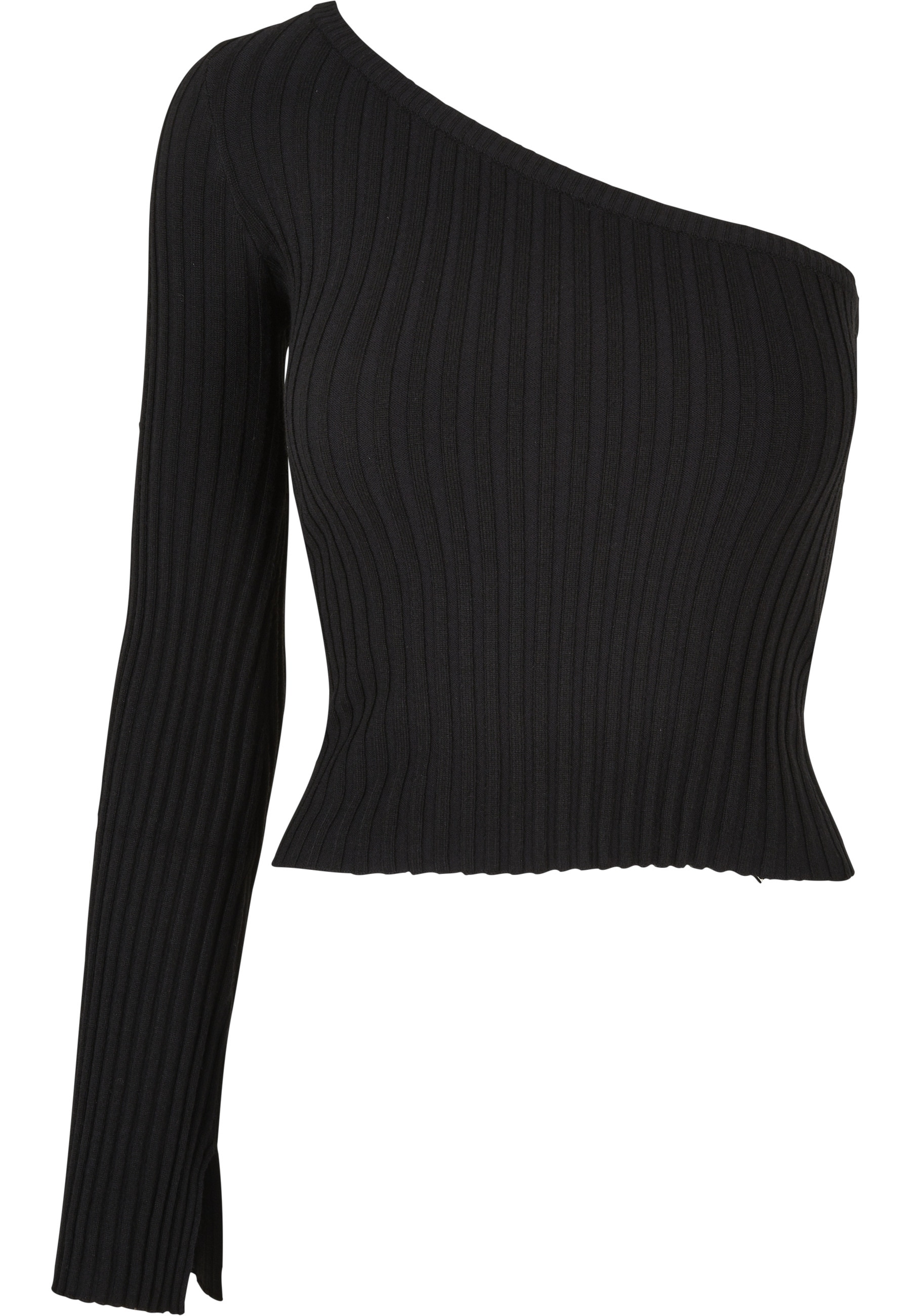 URBAN CLASSICS Rundhalspullover "Urban Classics Damen Ladies Short Rib Knit One Sleeve Sweater" 1