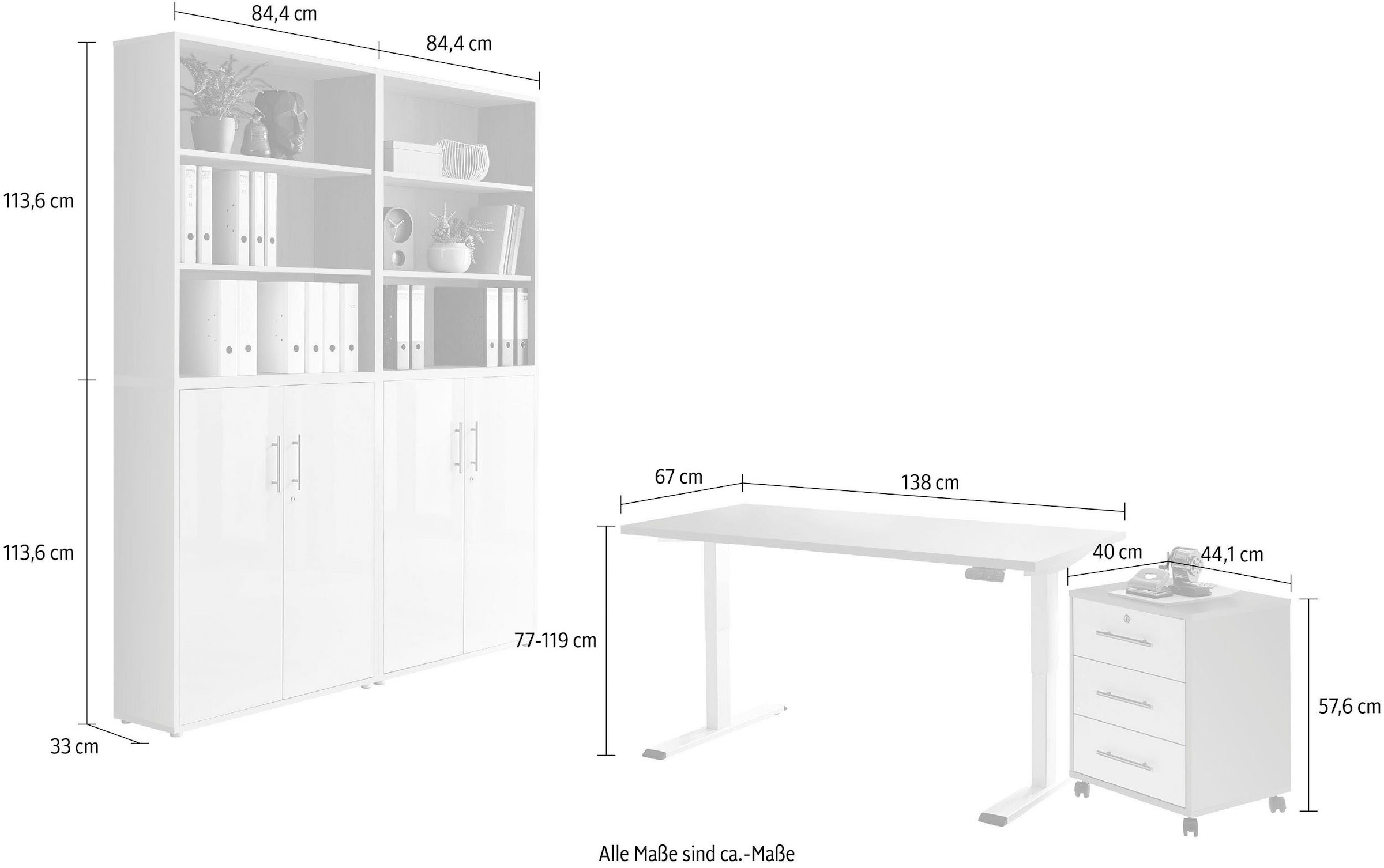 BMG Möbel Büromöbel-Set »Tabor«, (Set, 6 tlg.), mit elektrisch höhenverstellbarem Schreibtisch