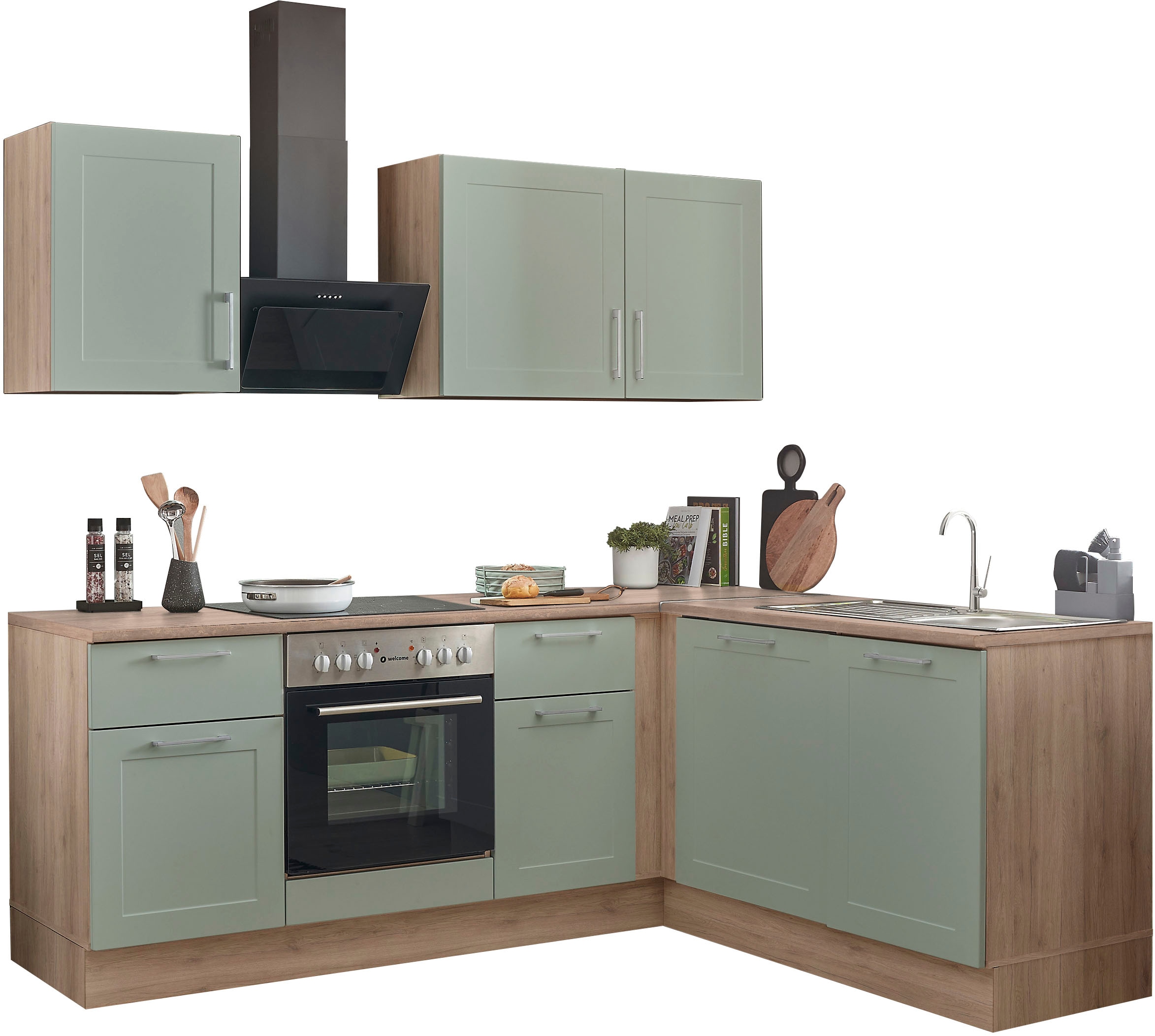 Küche »Marsi«, Stellmaße 220x175 cm, wahlweise mit E-Geräten, Soft-Close-Funktion