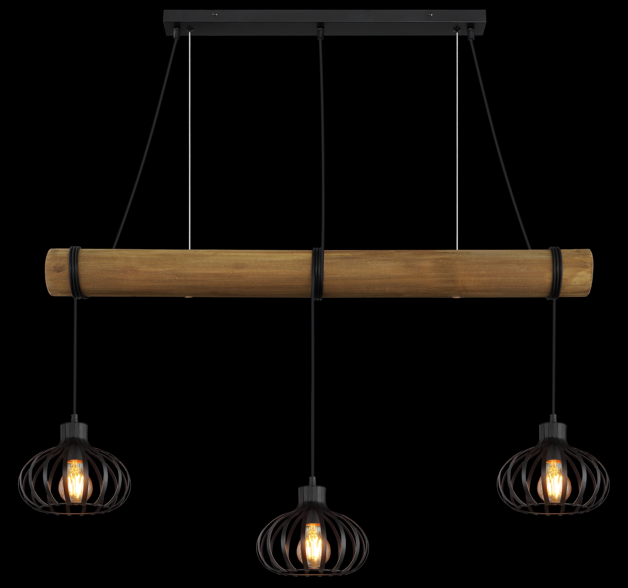 GLOBO LIGHTING Hängeleuchte »CALDWELL« E27 1 Stk. Schwarze Hängeleuchte, Holz & Metallstäbe, Kabel zum Herumwickeln