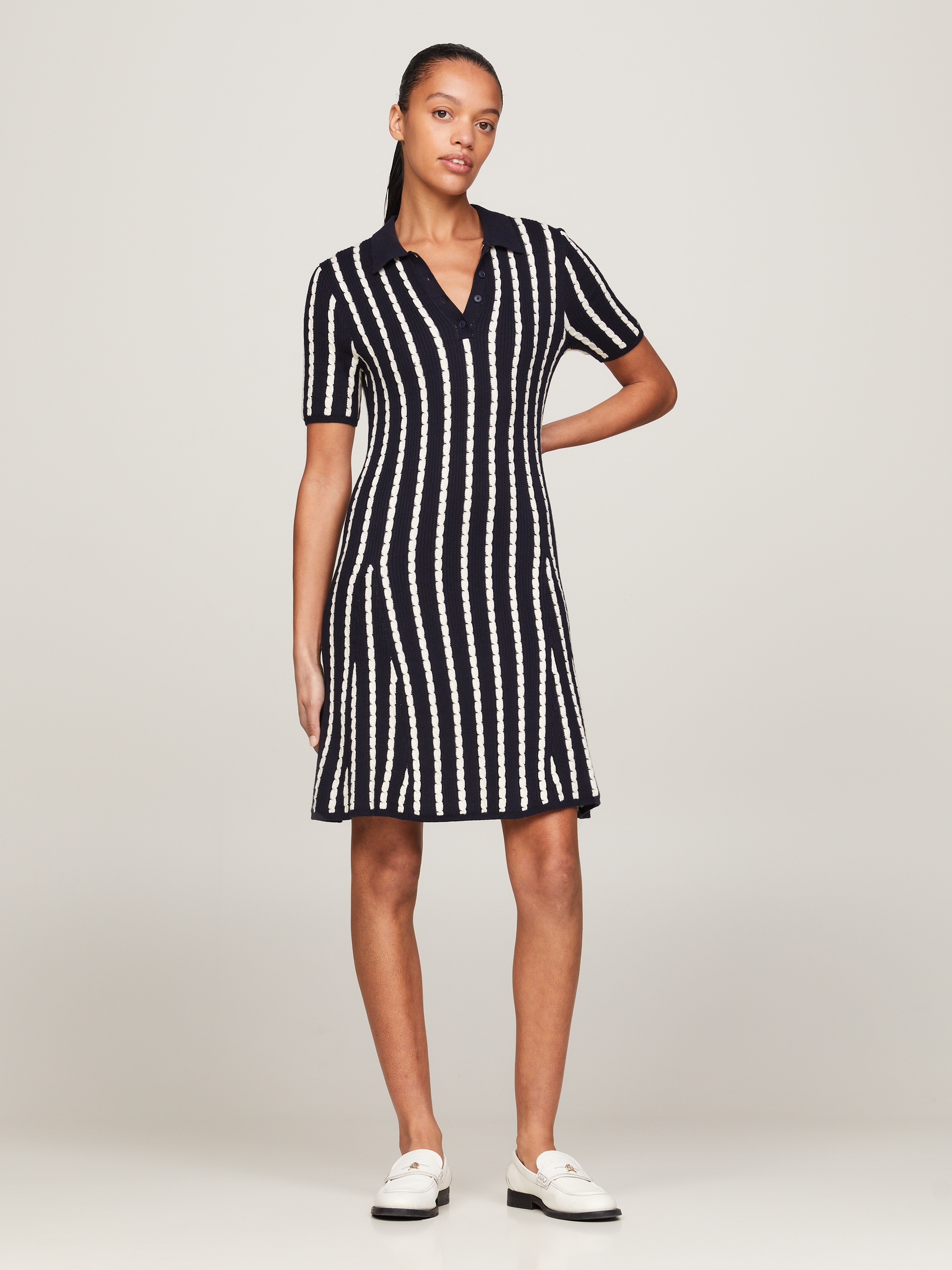 Polokleid »CABLE F&F POLO SS SWT DRESS«, mit Mini-Zopfmuster