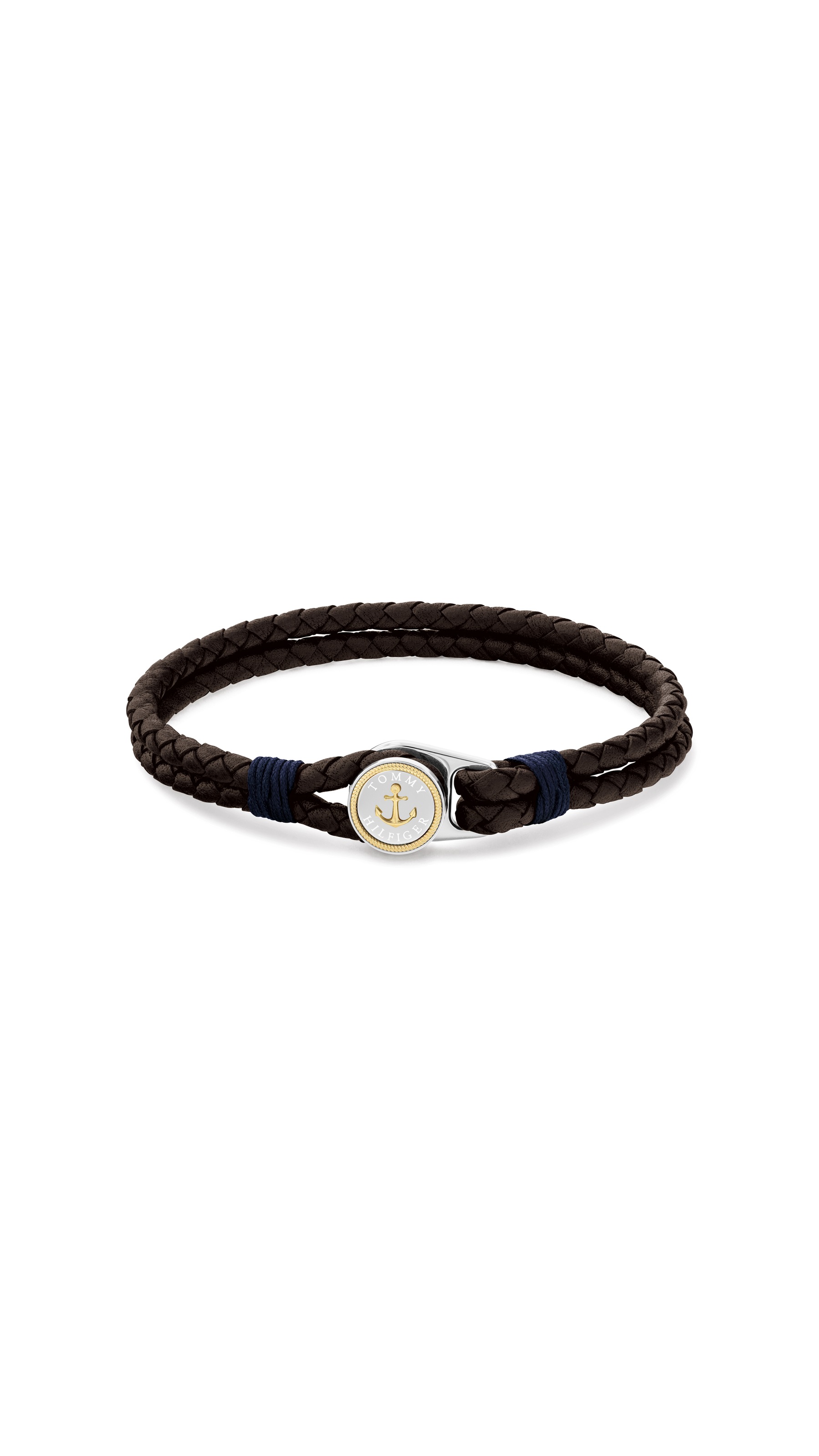TOMMY HILFIGER Damen Lederarmband "NAUTICAL", 19cm, Edelstahl Lederedelstahlfarben, braun, blau, gelbgoldfarben, Edelstahl, Leder, Armbänder