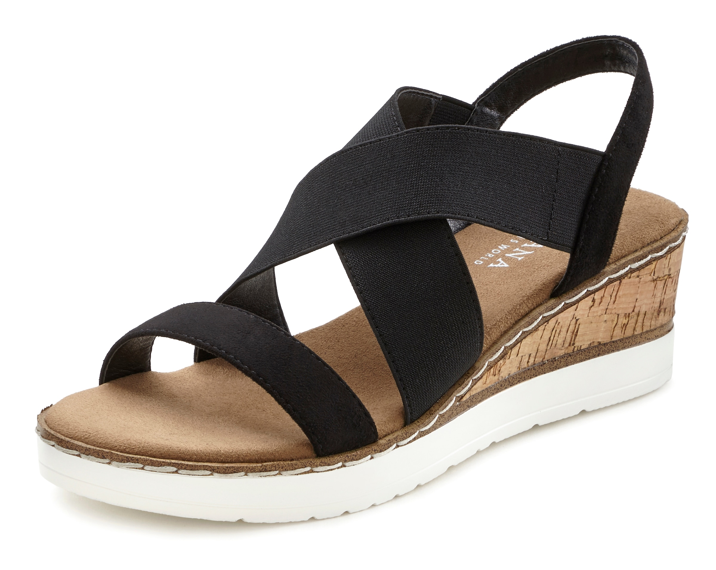 LASCANA Sandalette, Sandale, Sommerschuh mit Keilabsatz und elastischen Riemen VEGAN