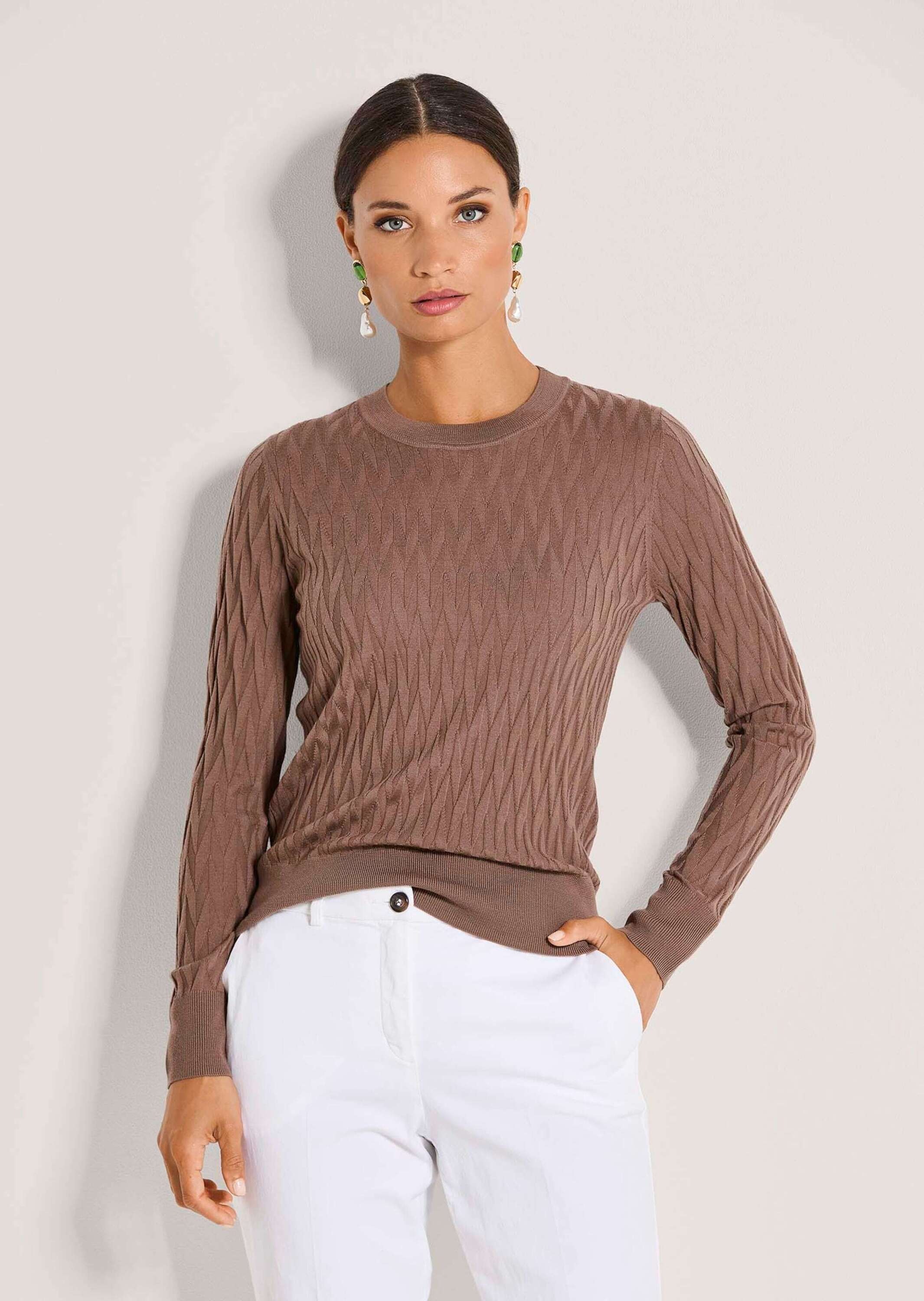 MADELEINE Longpullover »Feinstrickpullover Wollpullover mit grafischem Muster« Struktur-Strickmuster