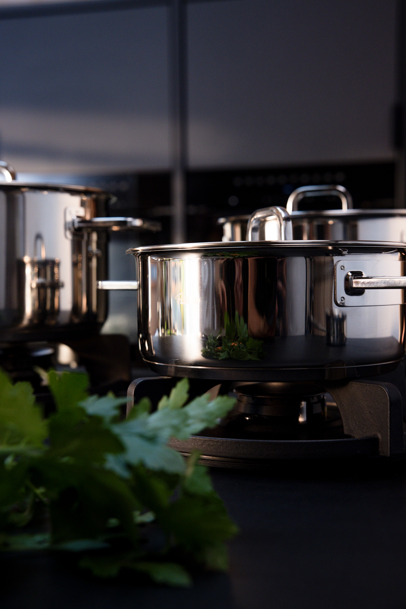 Fissler Topf-Set »Viseo® Pro« Set, 3 Kochtöpfe & 1 Bratentopf mit Deckel, 1 Stielkasserolle, 9 tlg. Edelstahl 18/10