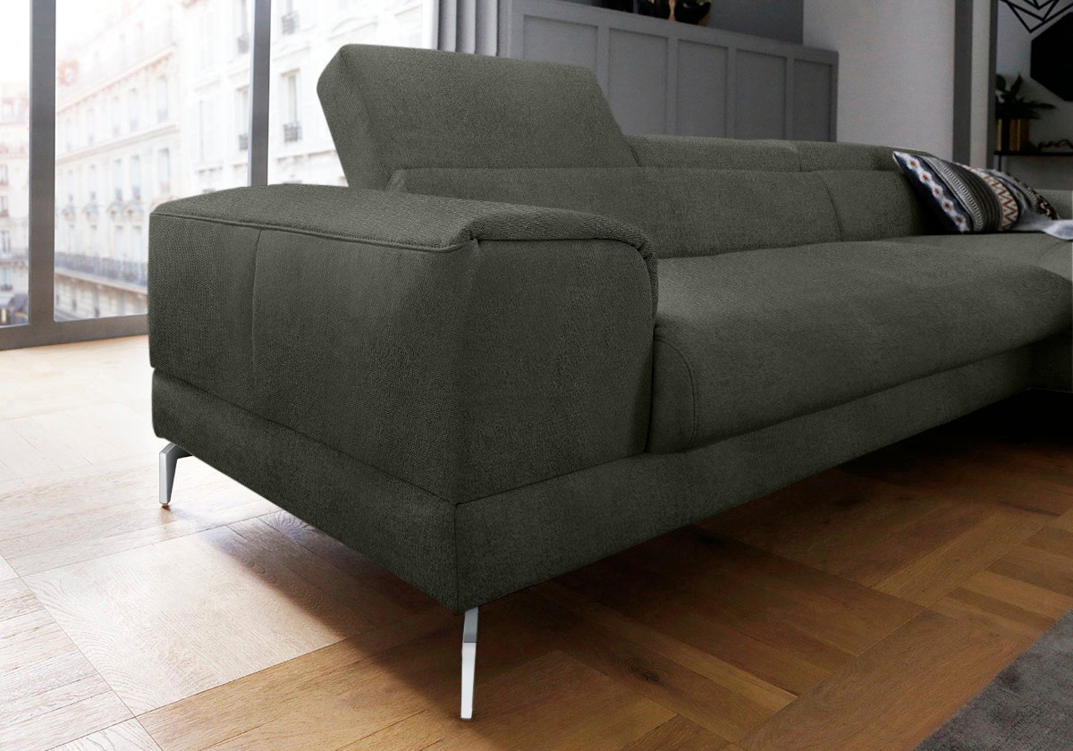 Ecksofa W.SCHILLIG "piedroo, Designsofa mit tollem Sitzkomfort, bequem und elegant, L-Form", grün (hunter r66), B:303cm H:70cm T:193cm, Chenille-Flachgewebe R66 (85% Polyester, 15% Nylon), Sofas, Ecksofa, Kopfteilverstellung, wahlweise mit Sitztiefenverst 6