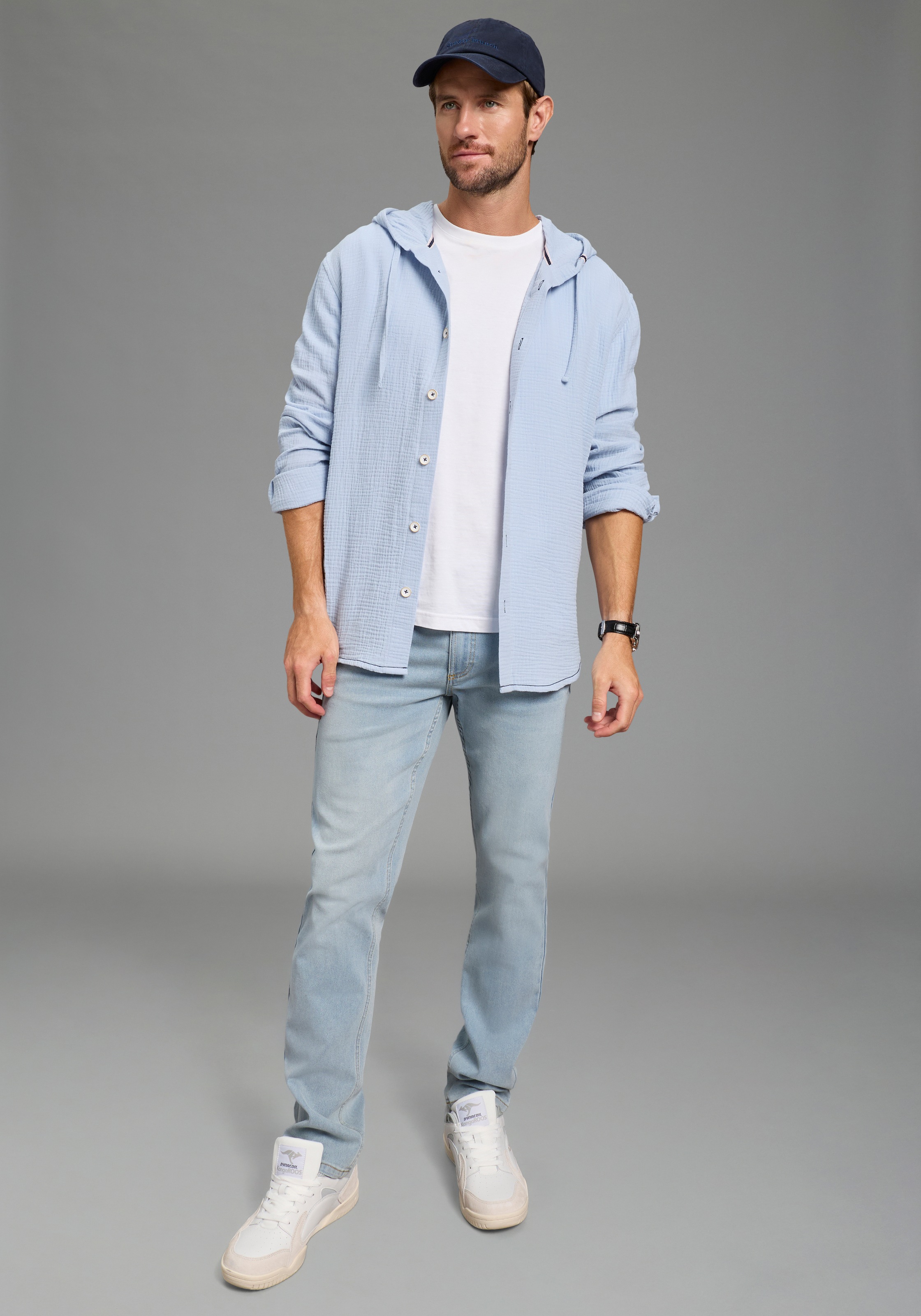 KangaROOS Kapuzenhemd Langarm mit Ärmelschlitz, für Casual- und Streetwear, aus Baumwolle