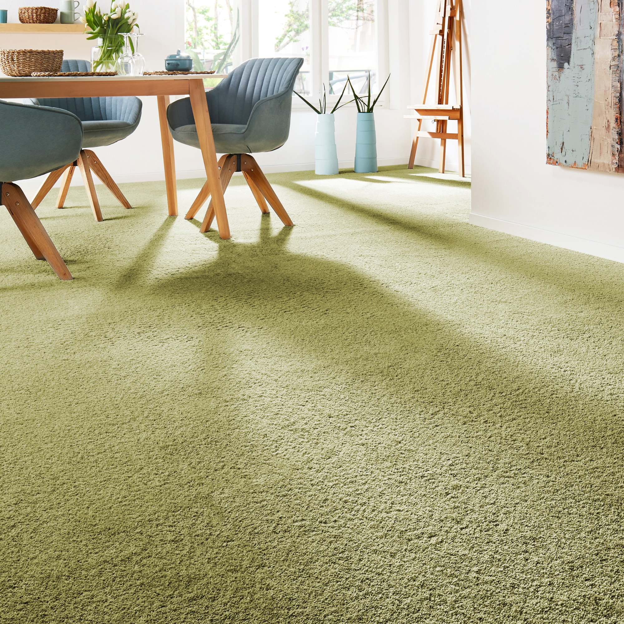 ANDIAMO Teppichboden "Verona, Velours, Made in Belgium", B : 400cm 1 Stk., 6mm, L: 1.200cm, grün, Schlafzimmer, Teppiche, Uni Farben, Breite 400 cm