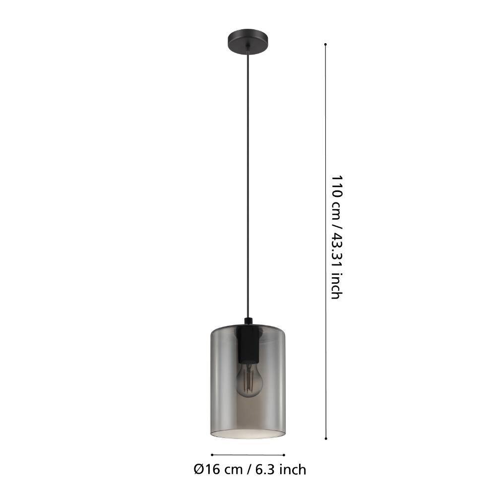 EGLO Pendelleuchte »CADAQUES 1 Pendellampe, schwarz, Rauchglas, Hängelampe, exkl. E27«, 1 flammig, Leuchtmittel E27 | ohne Leuchtmittel, Hängeleuchte, Esszimmer, Wohnzimmer, modern und elegant, H:110xD:16cm