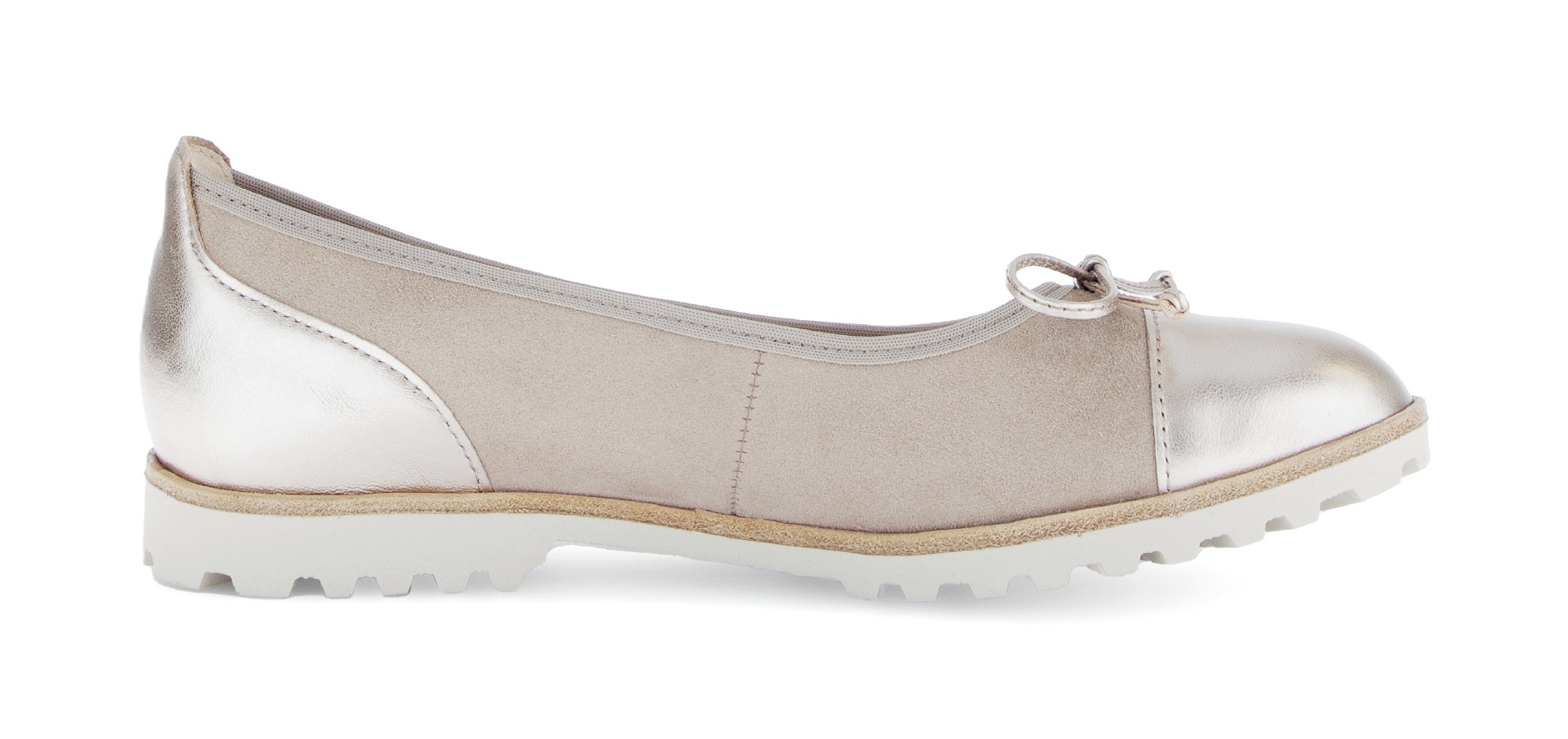 Ballerina GABOR, Damen, Gr. 38,5, taupe, silberfarben, Glattleder, Veloursleder, Schuhe Ballerina, Blockabsatz, Businessschuh, Schlupfschuh mit Zierschleife 3