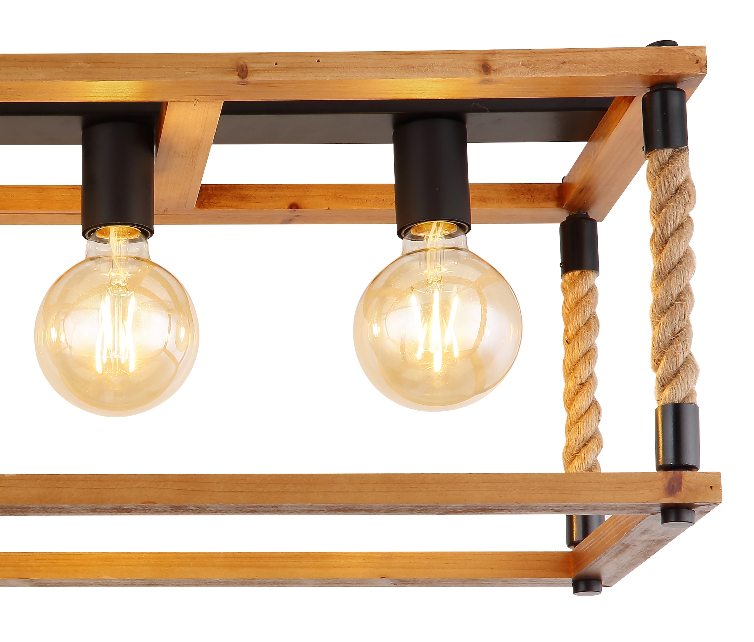 GLOBO LIGHTING Deckenleuchte »VERNON«, Leuchtmittel E27 | ohne Leuchtmittel, Deckenlampe/Holz/Hanf/Wohnbereich/Esszimmer