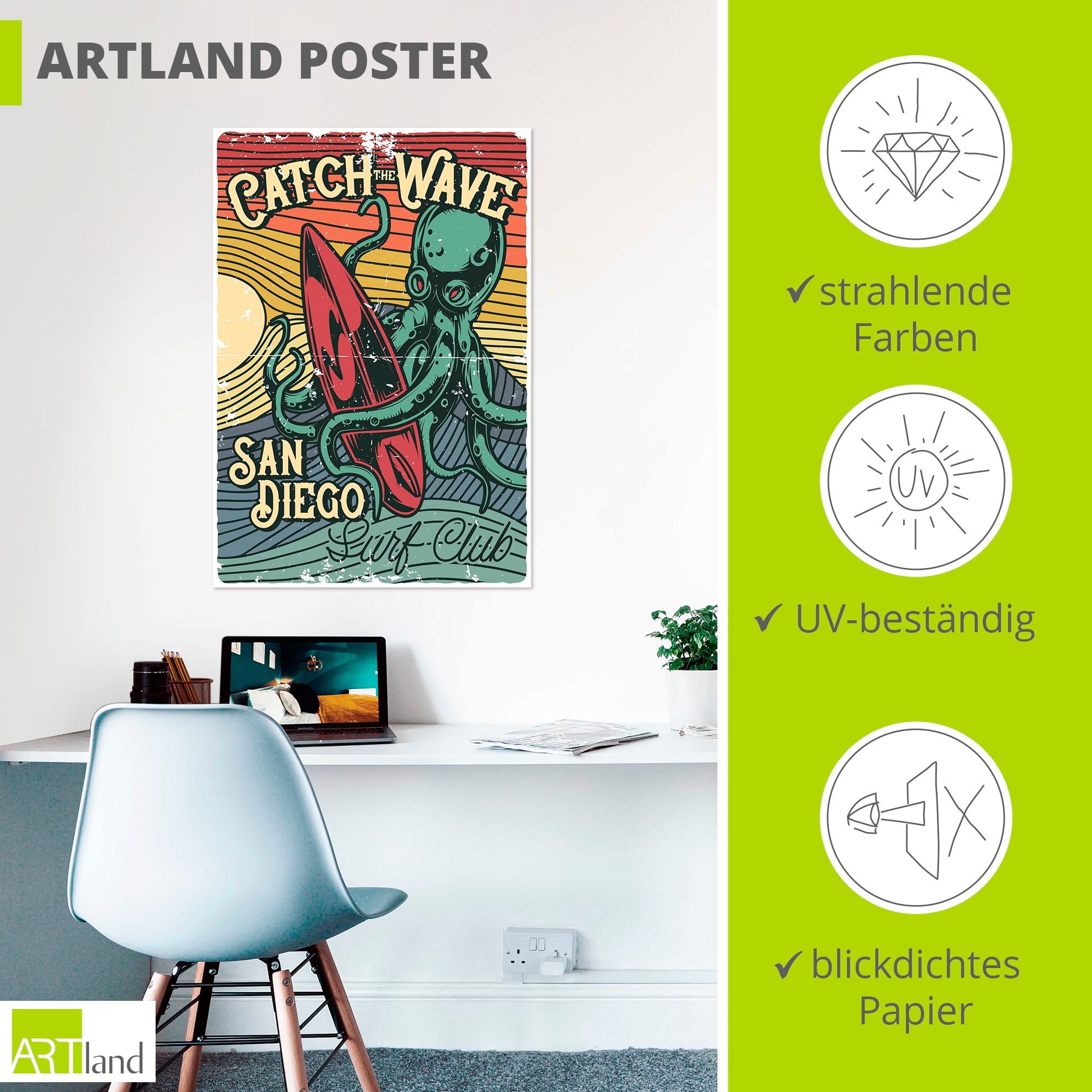 Artland Wandbild »Erleben Sie die Welle San Diego« 1 Stk. tlg. als Alubild, Leinwandbild, Poster, Wandaufkleber in verschied. Größen