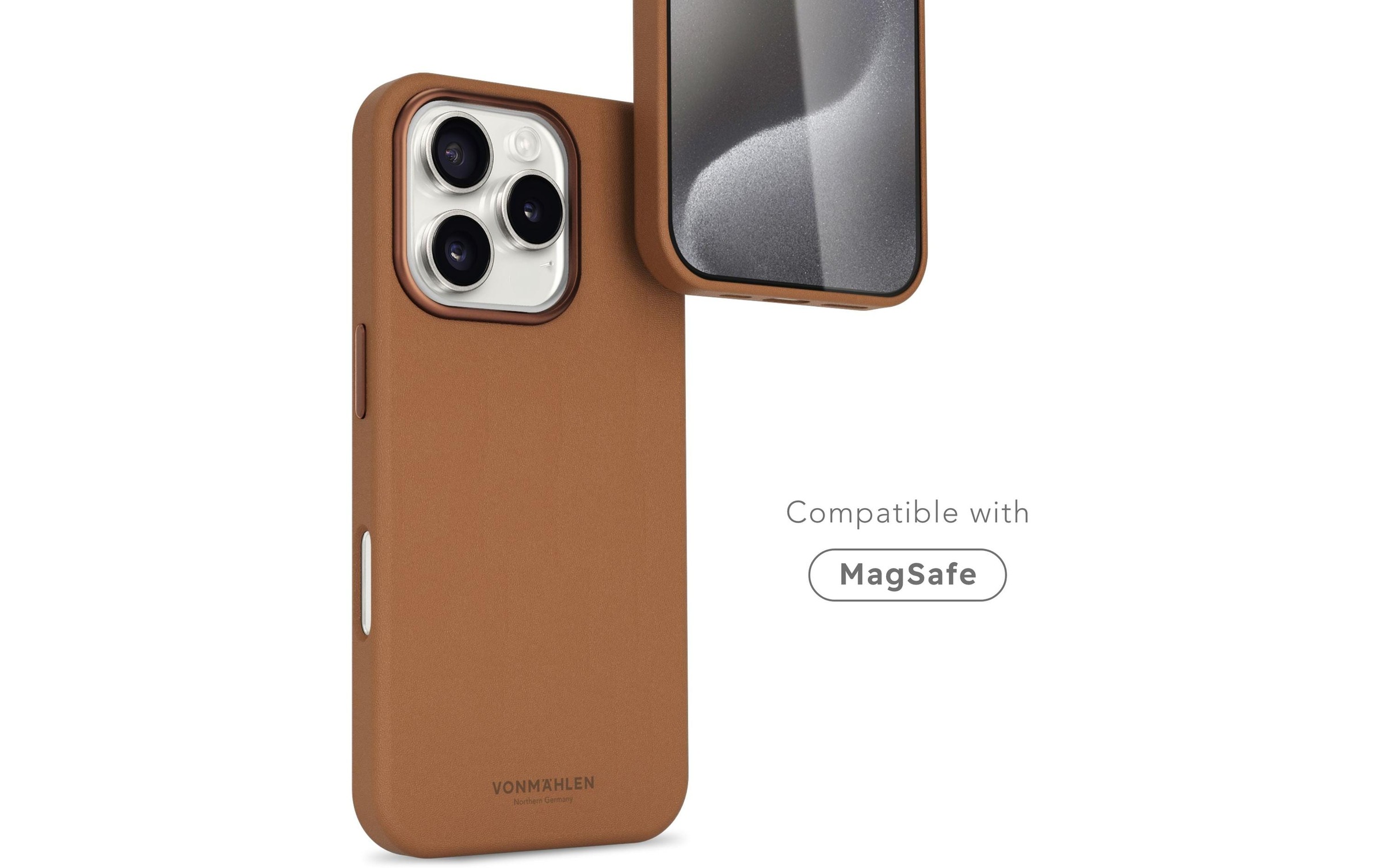 VONMÄHLEN Backcover »Like Leather iPhone 16 Pro Braun«