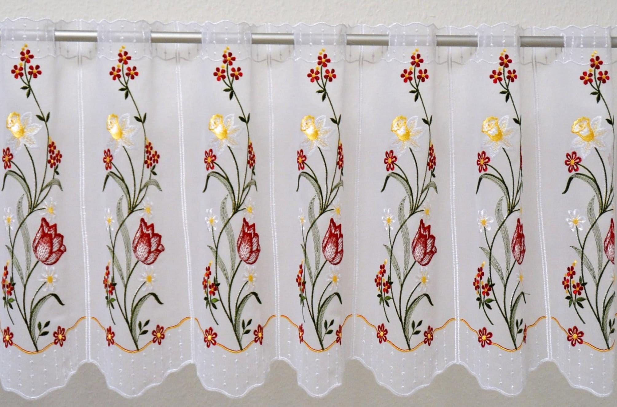 Stickereien Plauen Scheibengardine "Tulpe" Durchzuglöcher 1 Stk. tlg. vered günstig online kaufen