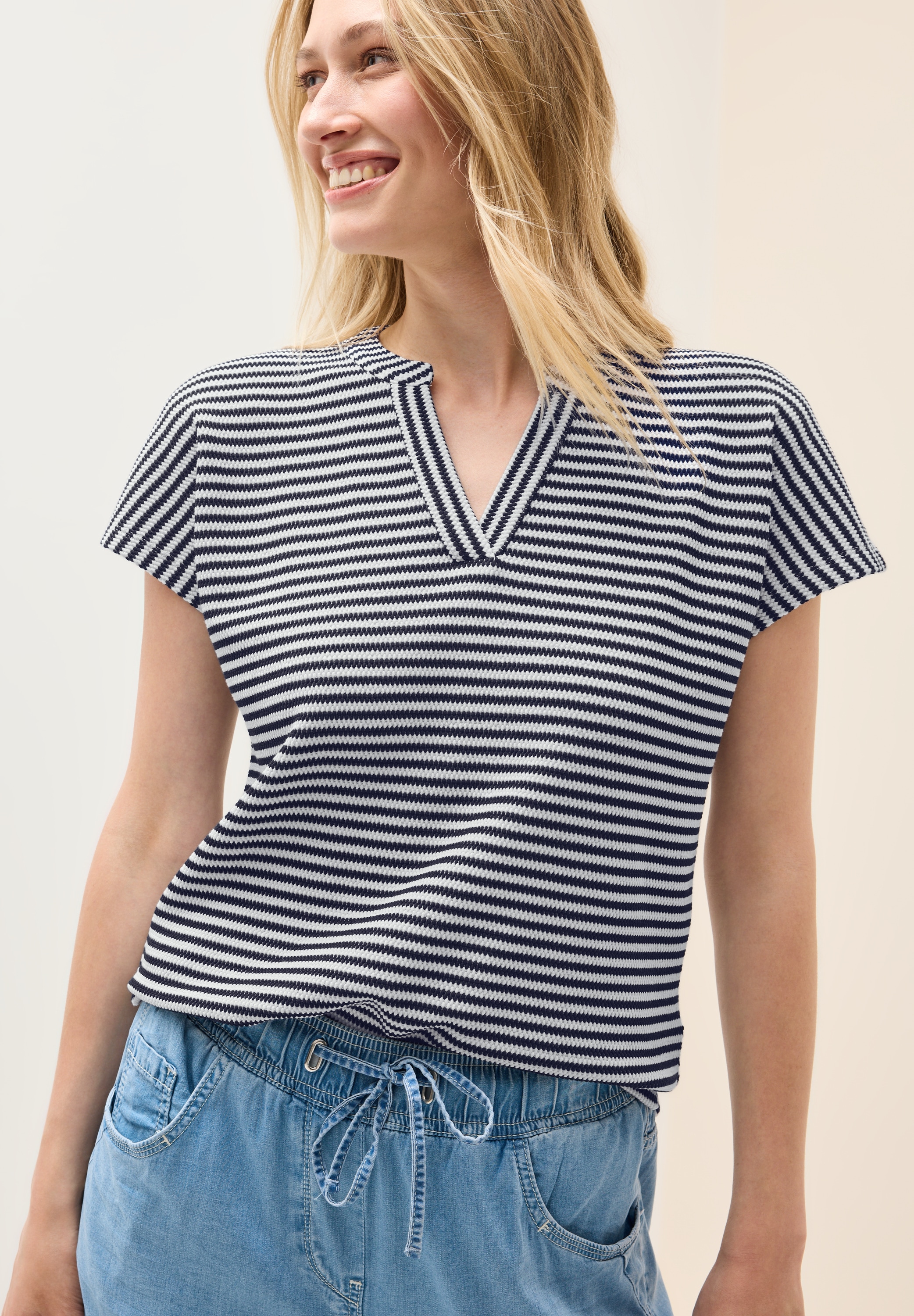 Cecil T-Shirt, bestehend aus einem Materialmix günstig online kaufen