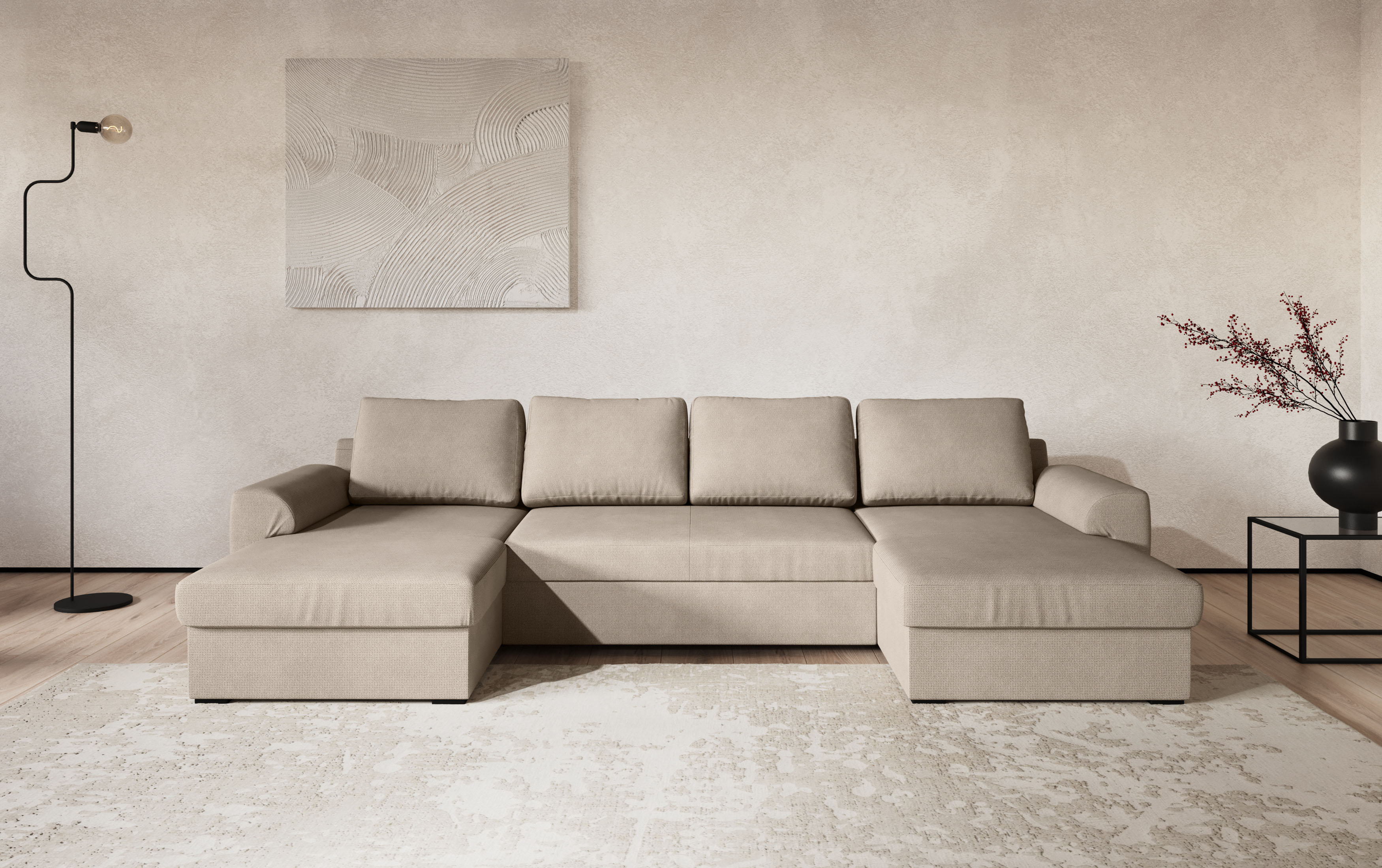 COTTA Wohnlandschaft "Drift U-Form Recamiere, Breite 327 cm" optional auch mit Schlaffunktion, Wellenunterfederung