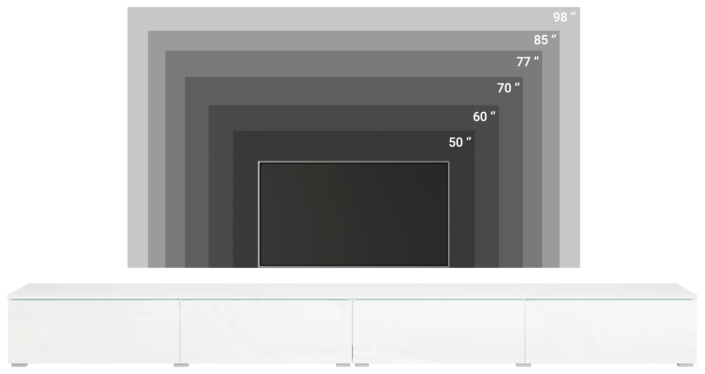 Home affaire Lowboard »Vera, TV-Schrank, Breite 300 cm, verschiedene Farbausführungen« 1 Stk. tlg. Mit LED, 4 Klappen, grifflose Fronten, hängend oder stehend