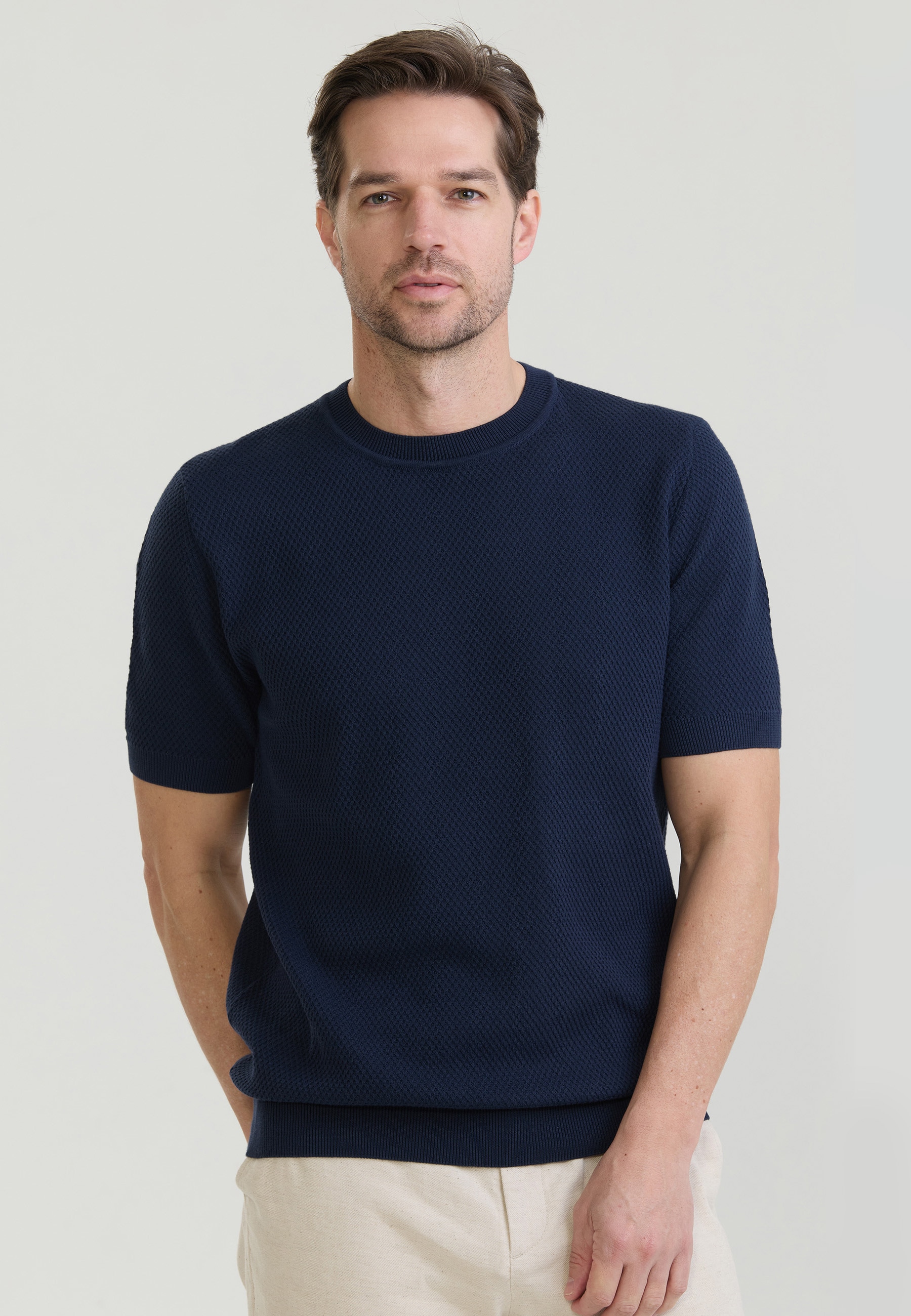 Felix Hardy T-Shirt "Basic-Strick-T-Shirt mit Rundhalsausschnitt und Knöpfen"