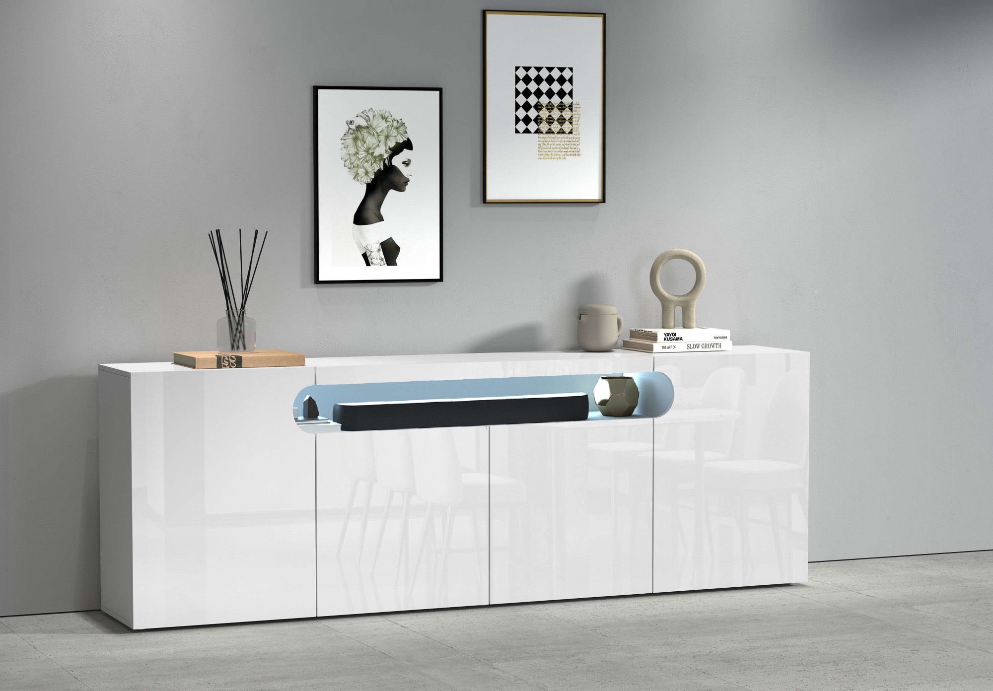 OTTO home Sideboard »Sideboard REAL, Kommode, Schrank, Kredenz« 1 Stk. tlg. Mit 4 Türen, davon 2 abgerundet, die ein ovales offenes Fach bilden
