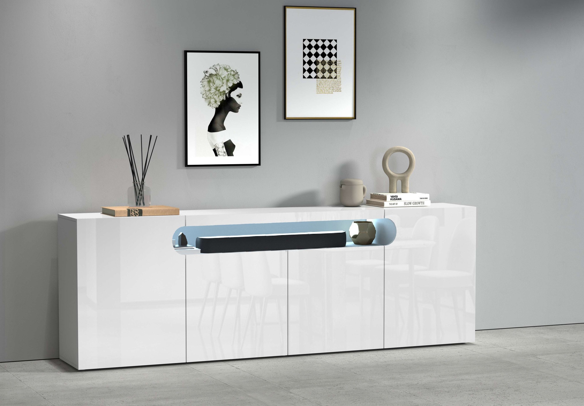 OTTO home Sideboard "Sideboard REAL, Kommode, Schrank, Kredenz" 1 Stk. tlg. Mit 4 Türen, davon 2 abgerundet, die ein ovales offenes Fach bilden