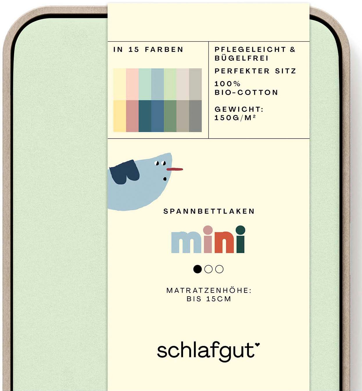 Spannbettlaken SCHLAFGUT, grün, Jersey, Obermaterial: 100% Baumwolle, Bettlaken, "Casual Mini Spannbettlaken", für Kinder, MADE IN GREEN by OEKO-TEX