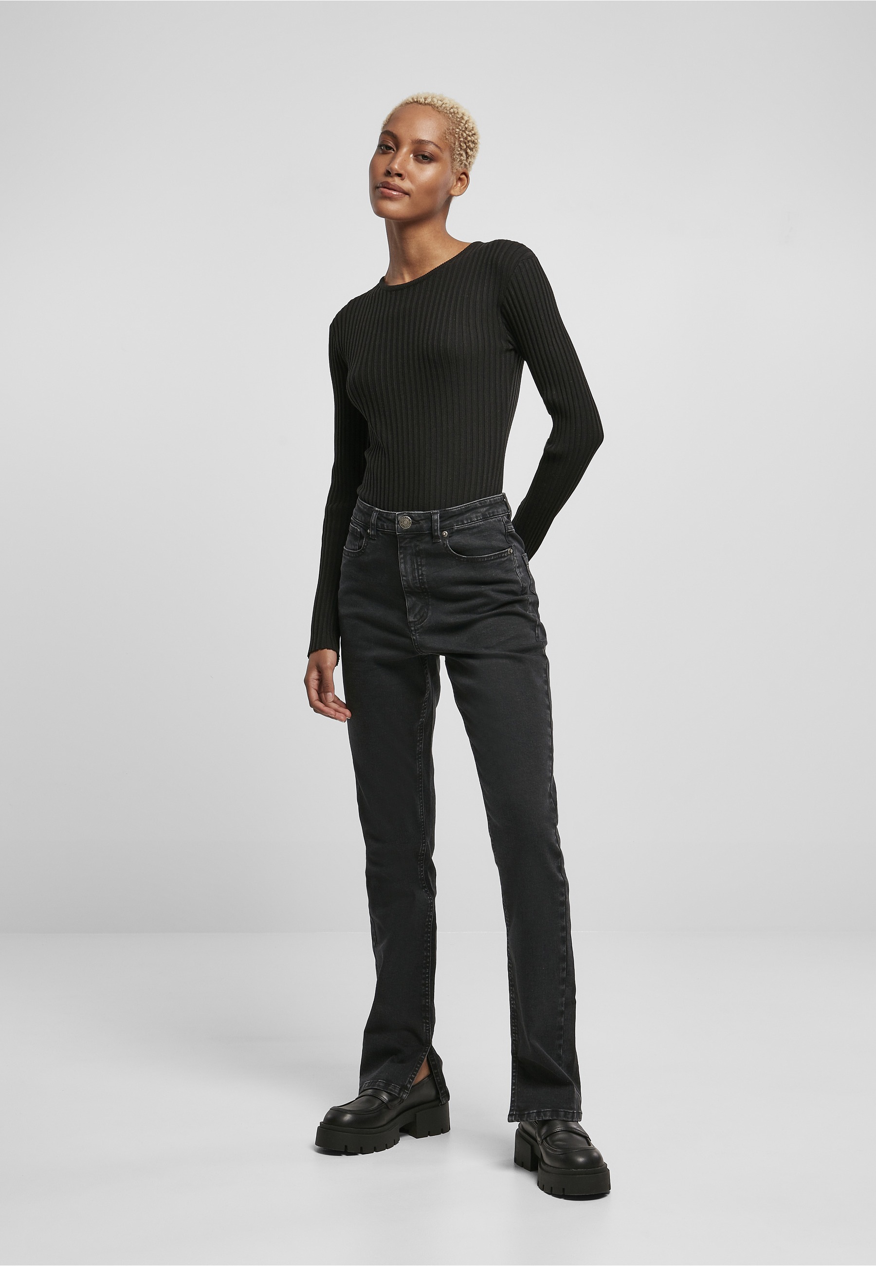 URBAN CLASSICS Longsleeve »Urban Classics Damen Ladies Rib Knit Longsleeve Body« 1 Stk.