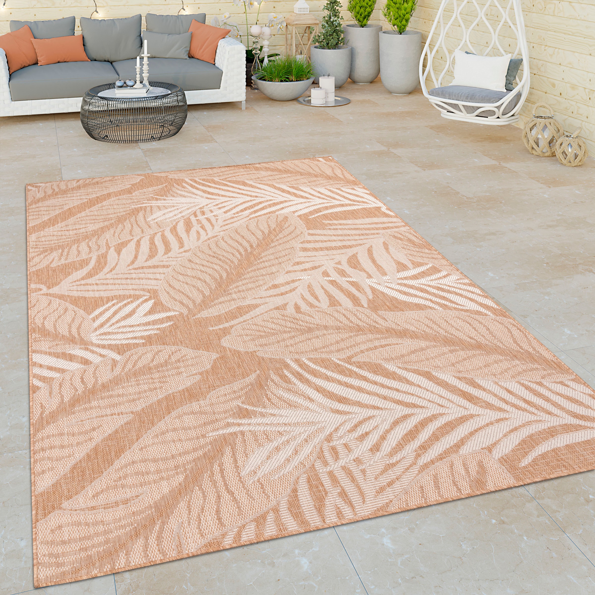 In- rechteckig, Motiv, und Teppich kaufen Flachgewebe, | Blätter Outdoor Paco 326«, BAUR Home »Illusion geeignet