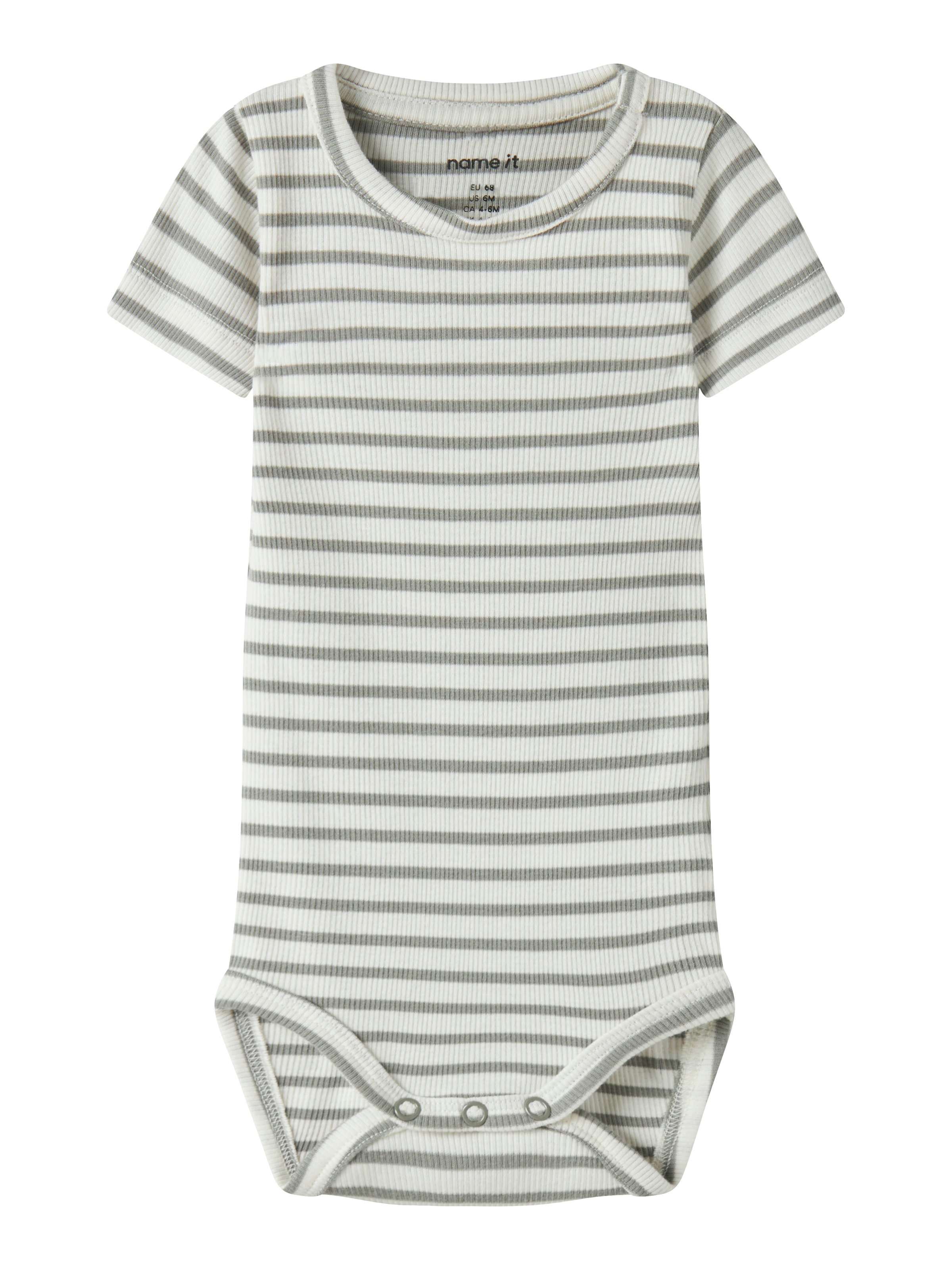 Kurzarmbody NAME IT "NBNBANI SS BODY NOOS", Jungen, Gr. 68, N-Gr, shadow, Jersey, Obermaterial: 57% Baumwolle, 38% Modal, 5% Elasthan, gestreift, regular fit normal, Rundhals, Bodys, Baumwollmischung, Jersey Rippqualität