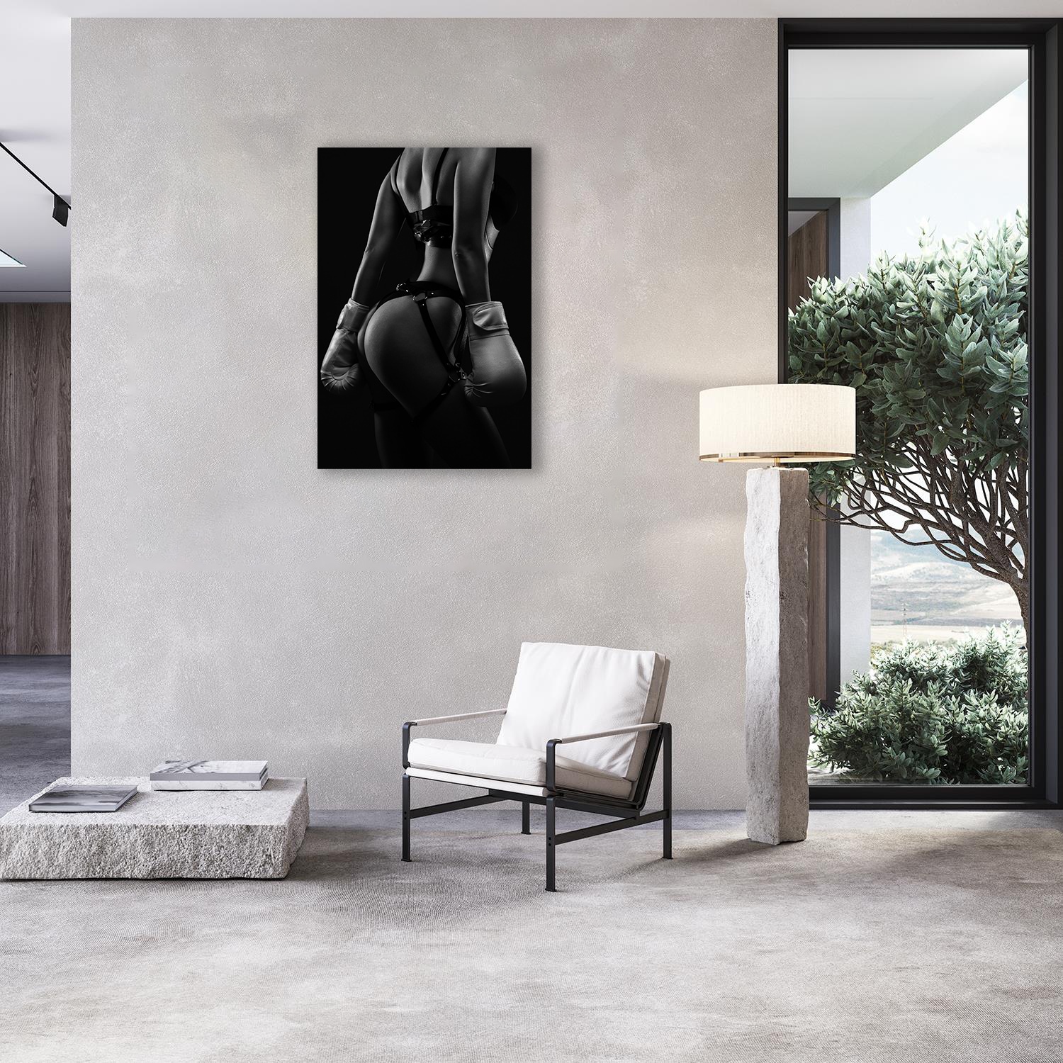 Alu-Dibond-Druck QUEENCE "Sexy Frauenkörper in Dessous und Boxhandschuhen", farbe bild(er): grau, B:100cm H:150cm, Alu Dibond, Bilder, Erotische Fotokunst in Galeriequalität inkl. Aufhängesystem