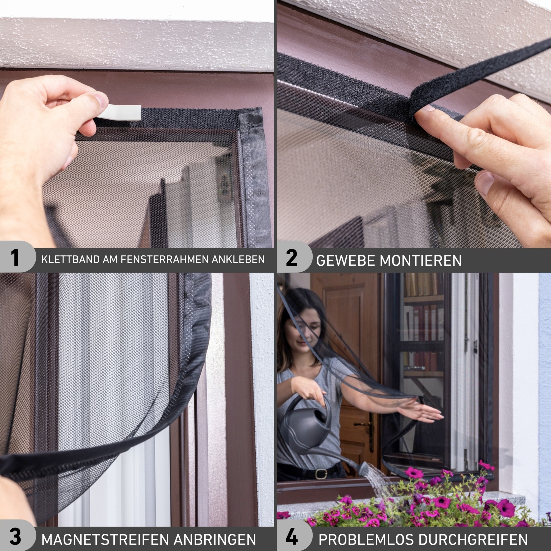 Windhager Insektenschutz-Vorhang »mit Magnetstreifen für Fenster aus UV-beständigem Polyestergewebe« Fliegengitter, 130 x 150 cm, Mückenschutz in anthrazit, ohne bohren
