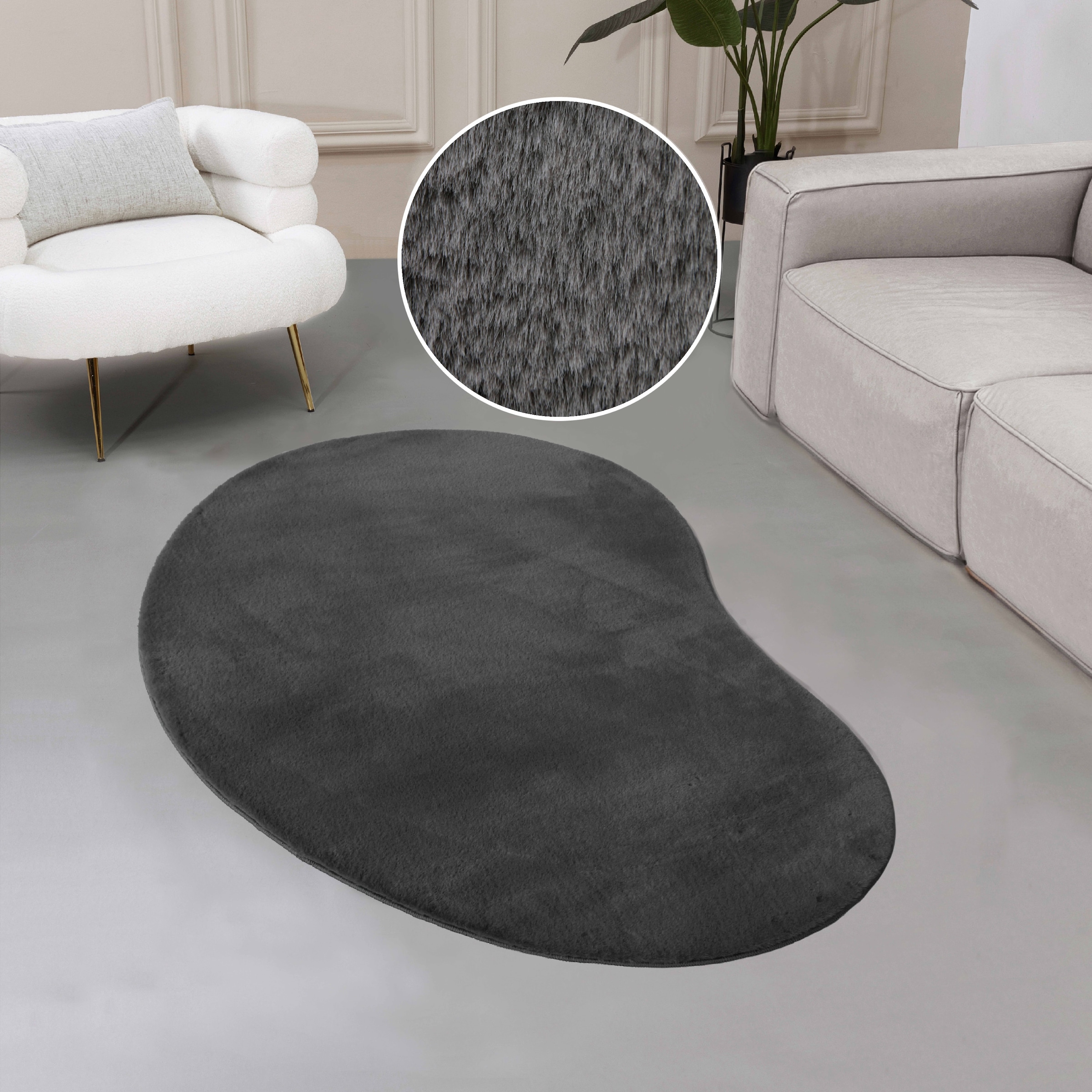 Fellteppich OTTO HOME "Balu Bean, Kaninchenfell" Gr. 73, grau (anthrazit), B:120cm H:20mm L:180cm, Kunstfaser, Teppiche, Fellteppich, Kunstfell Teppich, Modern, weich, Wohnzimmer, Schlafzimmer