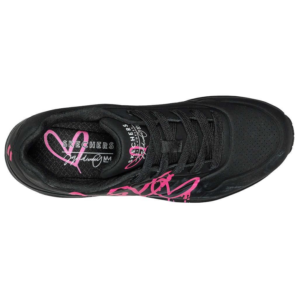 Skechers Sneaker »UNO DRIPPING IN LOVE«, mit Herzen-Graffity-Print, Freizeitschuh, Halbschuh, Schnürschuh