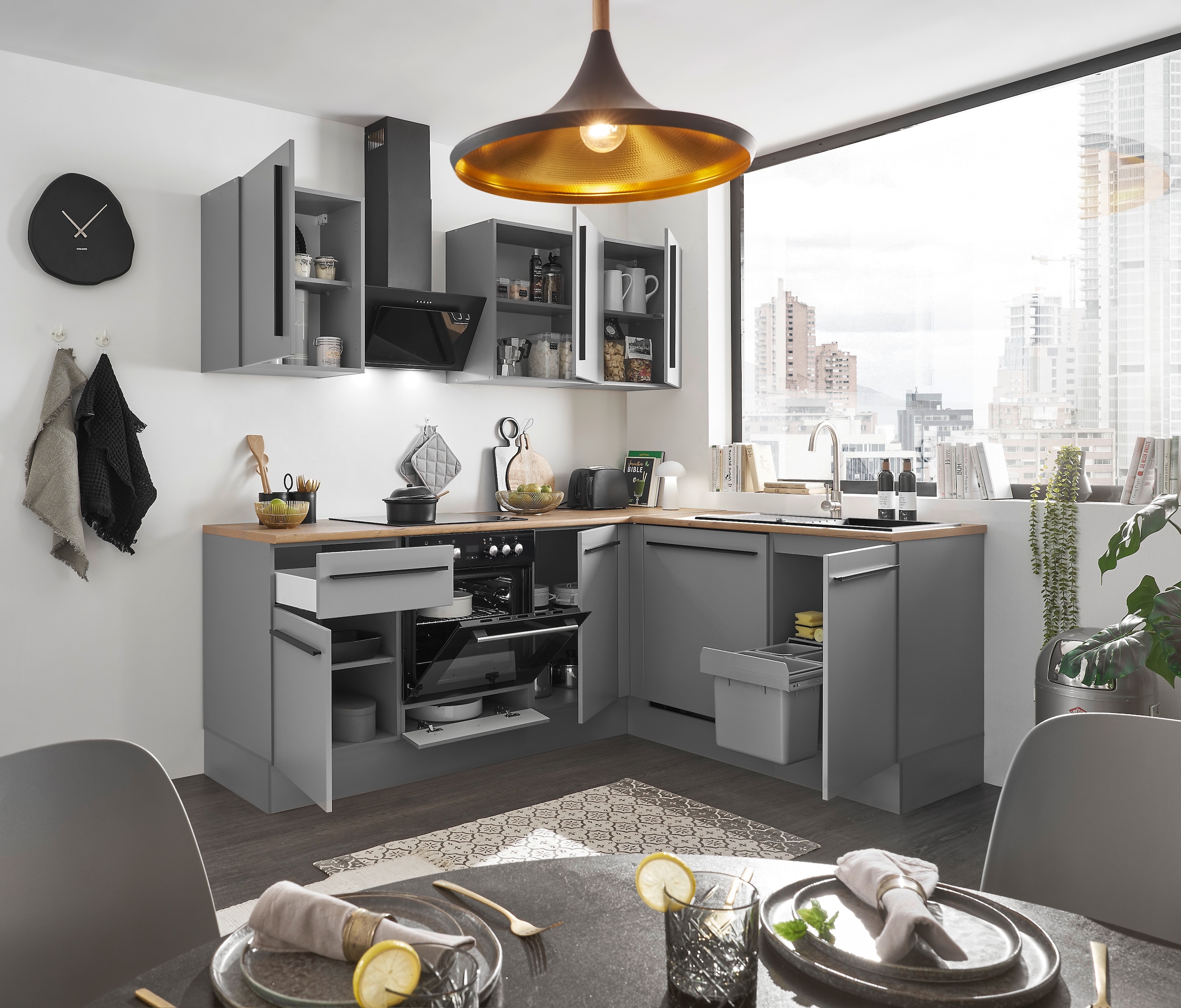 BASIC by Balculina Winkelküche »Denver, Küche BxHxT 220/115 x 211 x 60«, Breite 220 cm, wahlweise mit E-Geräten und Induktion