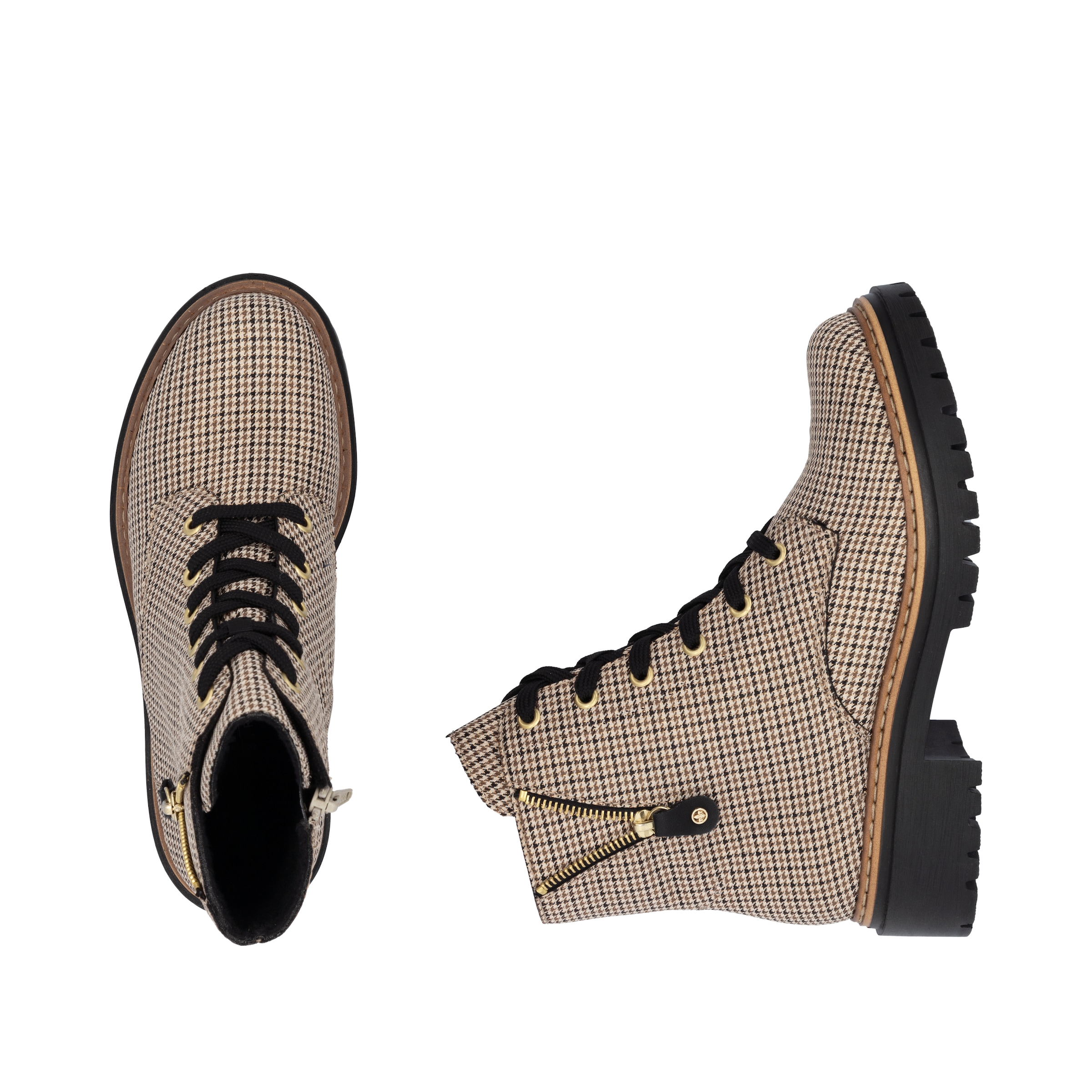 Rieker Schnürstiefelette, Schnürboots, Herbstboots, Profilsohle, Blockabsatz, im Pepita-Look