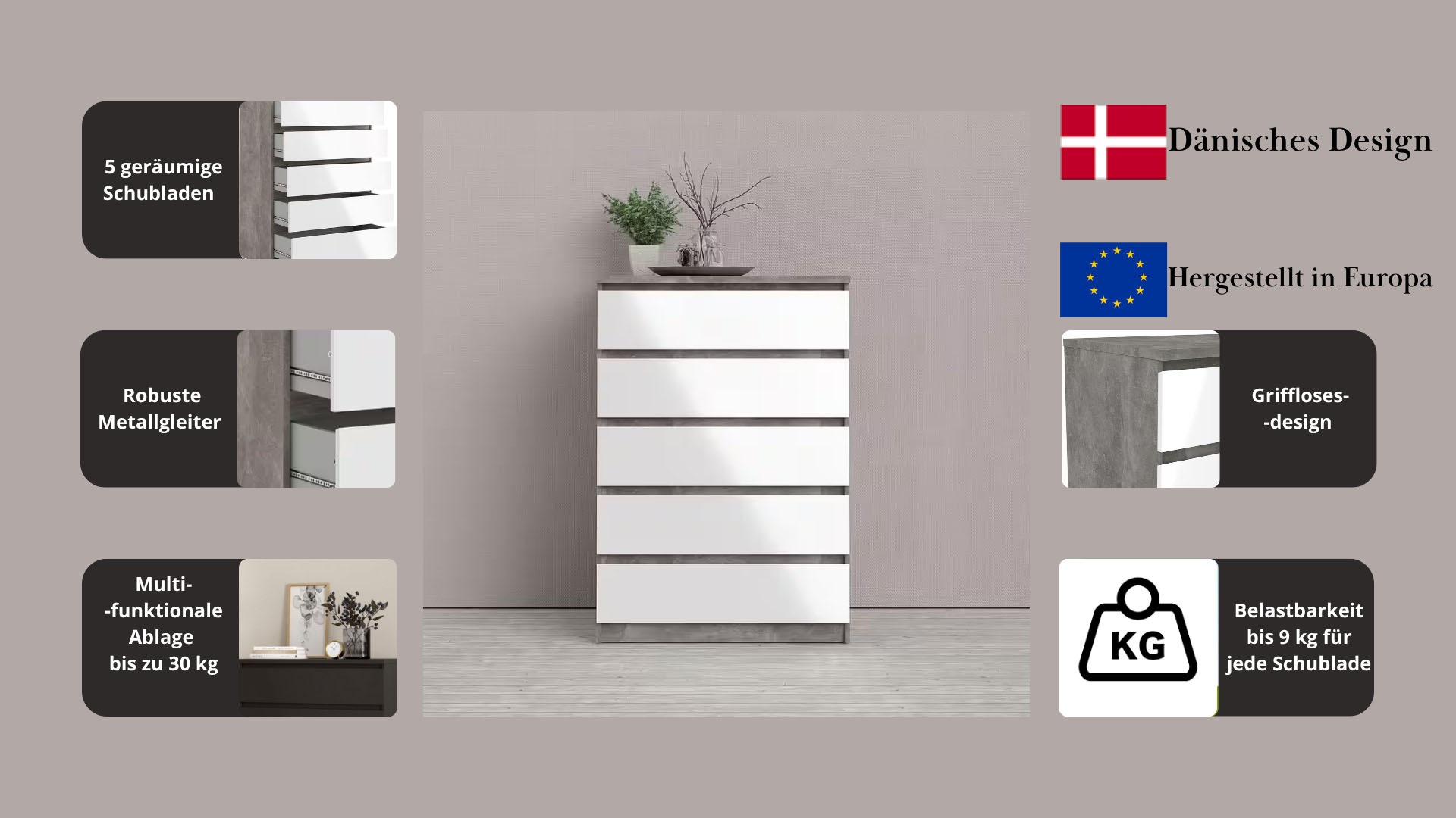 INOSIGN Kommode "Naia, Aufbewahrung, 5 Schubladen, Hochglanz-Optik, grifflo günstig online kaufen