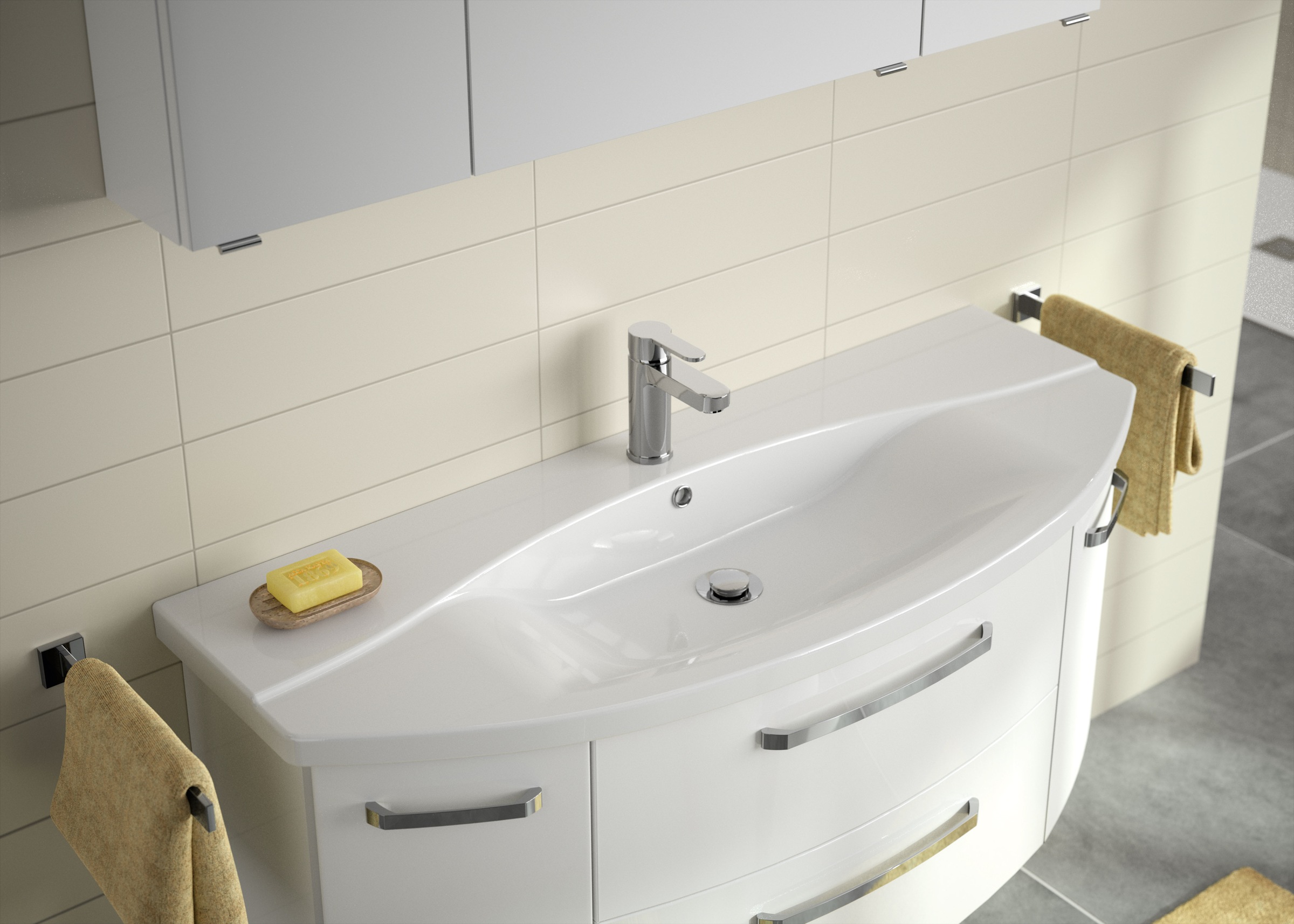Saphir Badmöbel-Set »Serie 4010 4-teilig Keramik-Waschtisch mit LED-Spiegelschrank«, (Set), Badezimmer Set mit Unterschrank, Midischrank, inkl. Türdämpfer