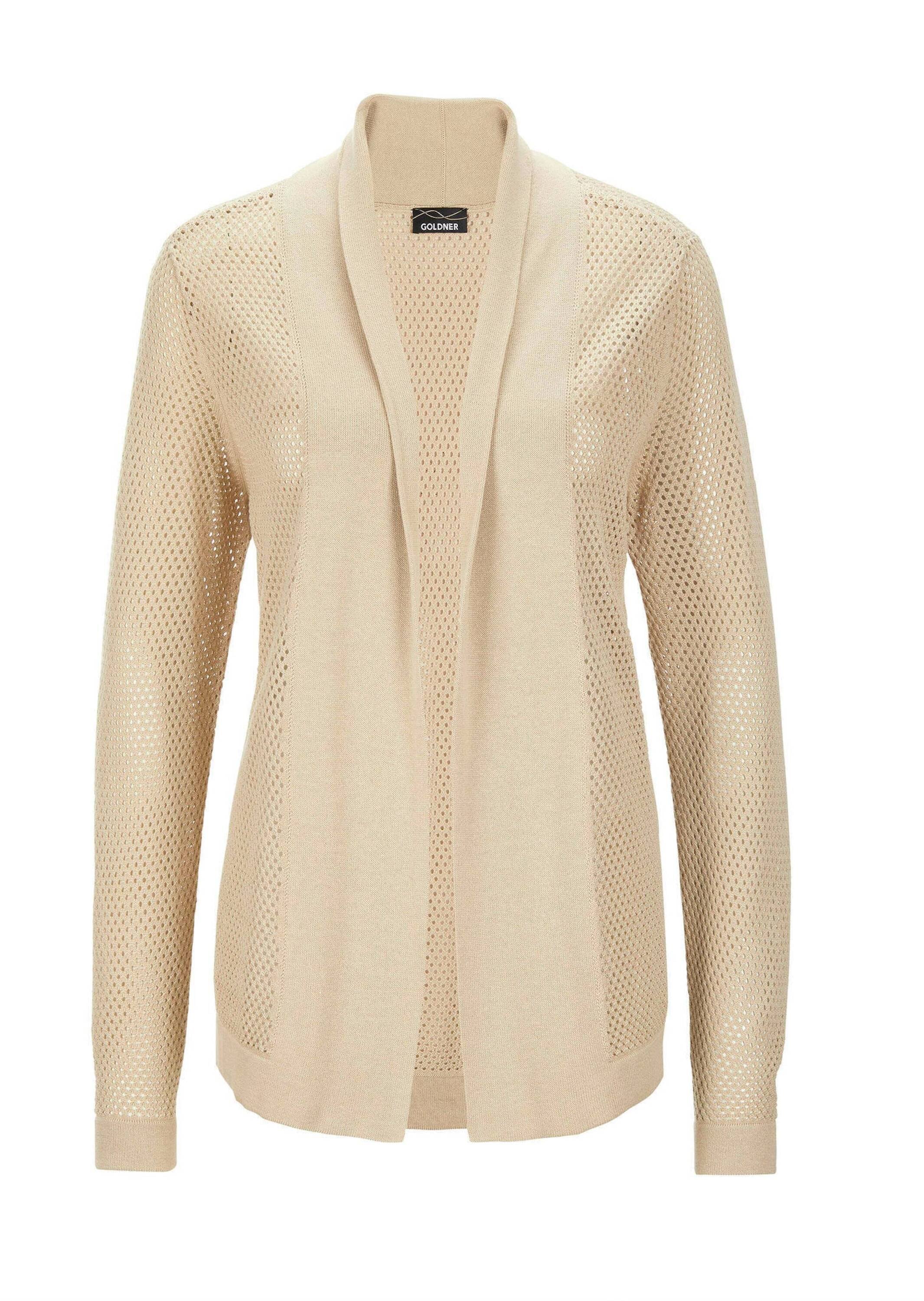 GOLDNER Strickjacke "Braune Cardigan mit Ajourmuster" Lochmuster günstig online kaufen