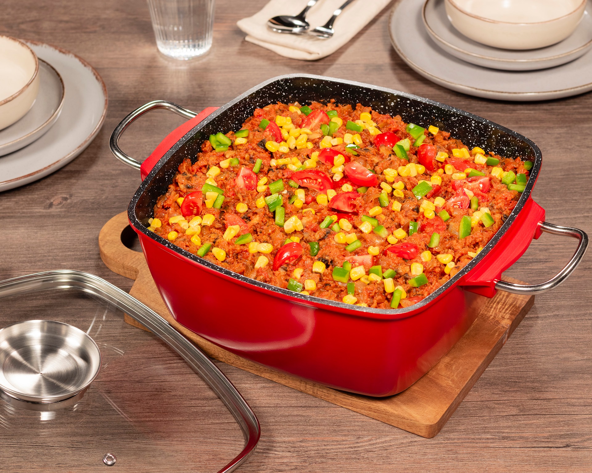 KING Bräter »7 L, Aluguss« Aluminiumguss Set, 5 Scheren: Handarbeit-, Papier-, Haushalt-, Universal- und Multischere, 7 Stk. tlg. mit Glasdeckel und Aromaknopf, Induktion, Keramikbeschichtung