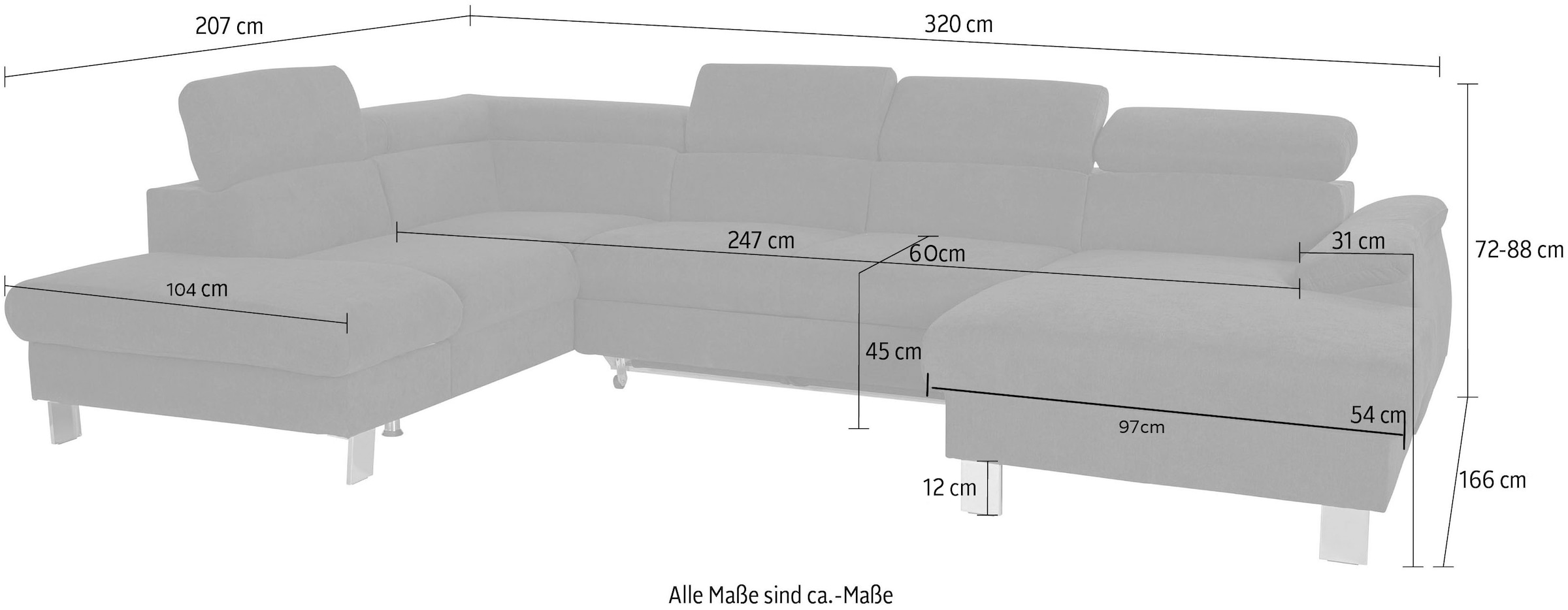 COTTA Wohnlandschaft »Komaris U-Form mit Kopfteilverstellung«, wahlweise mit Bettfunktion, Bettkasten & Beleuchtung