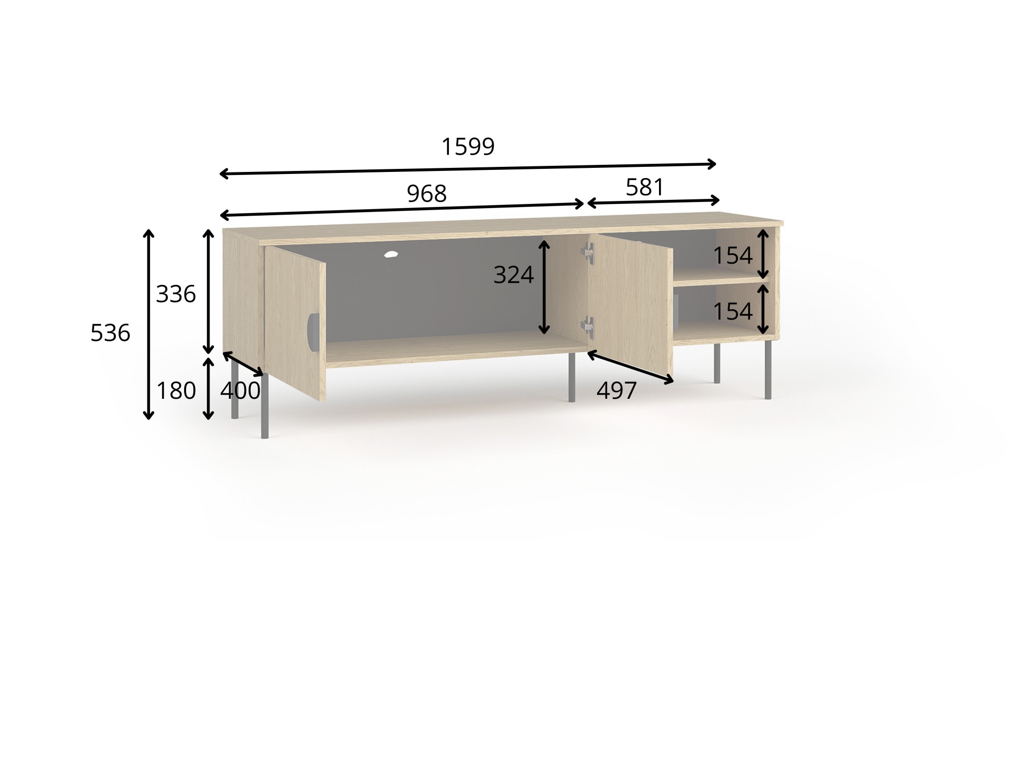 Leonique Lowboard "BELLOT TV-Schrank mit 2 Türen, Maße B/T/H: 160/40/53,6 c günstig online kaufen
