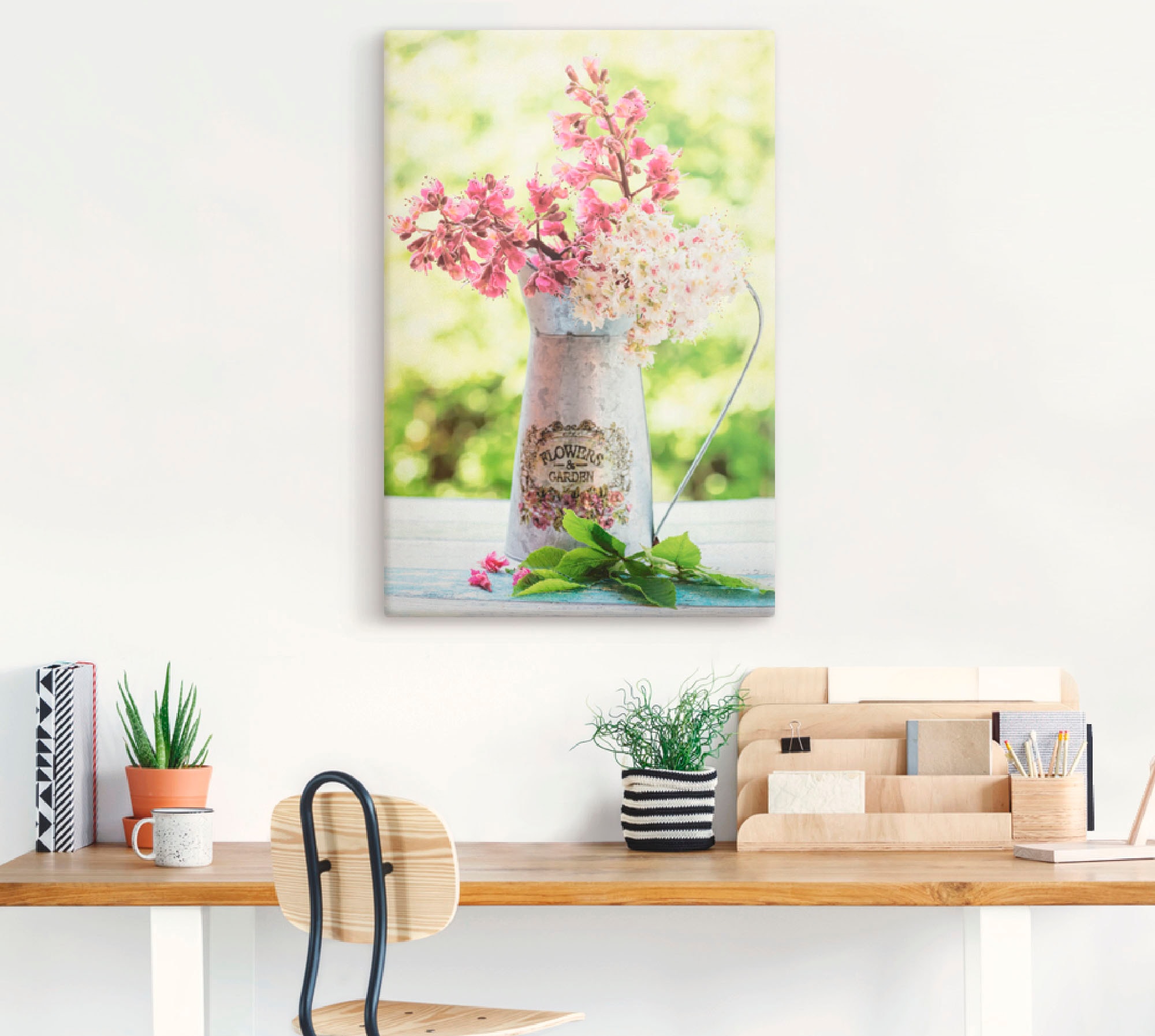 Artland Leinwandbild »Kastanien Blüten in Krug«, Blumen, (1 St.), auf Keilrahmen gespannt