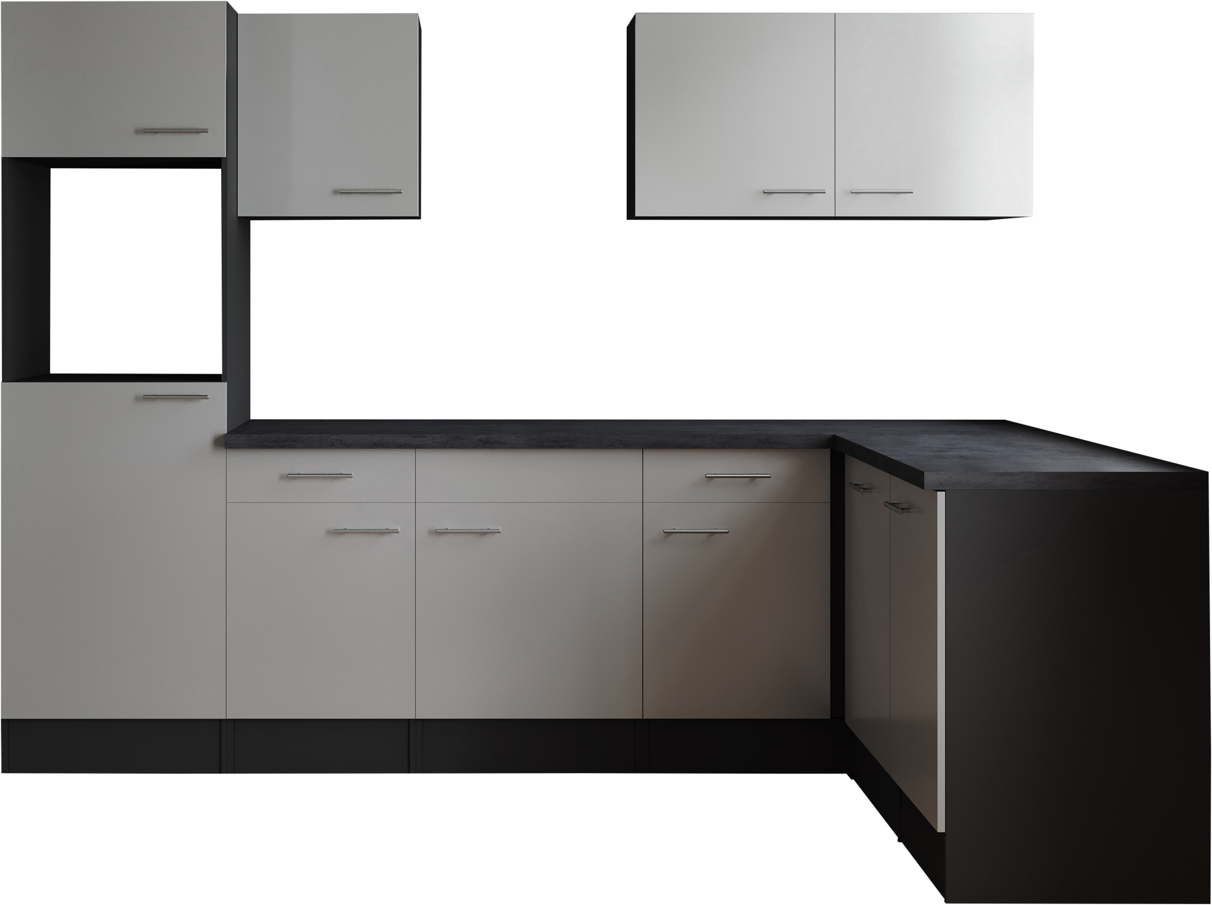 Winkelküche RESPEKTA, B:280cm H:205cm T:172cmküche: weiß, front: weiß, korpus: grau matt, arbeitsplatte: granit optik, Komplettküchen-Sets, "Oliver",