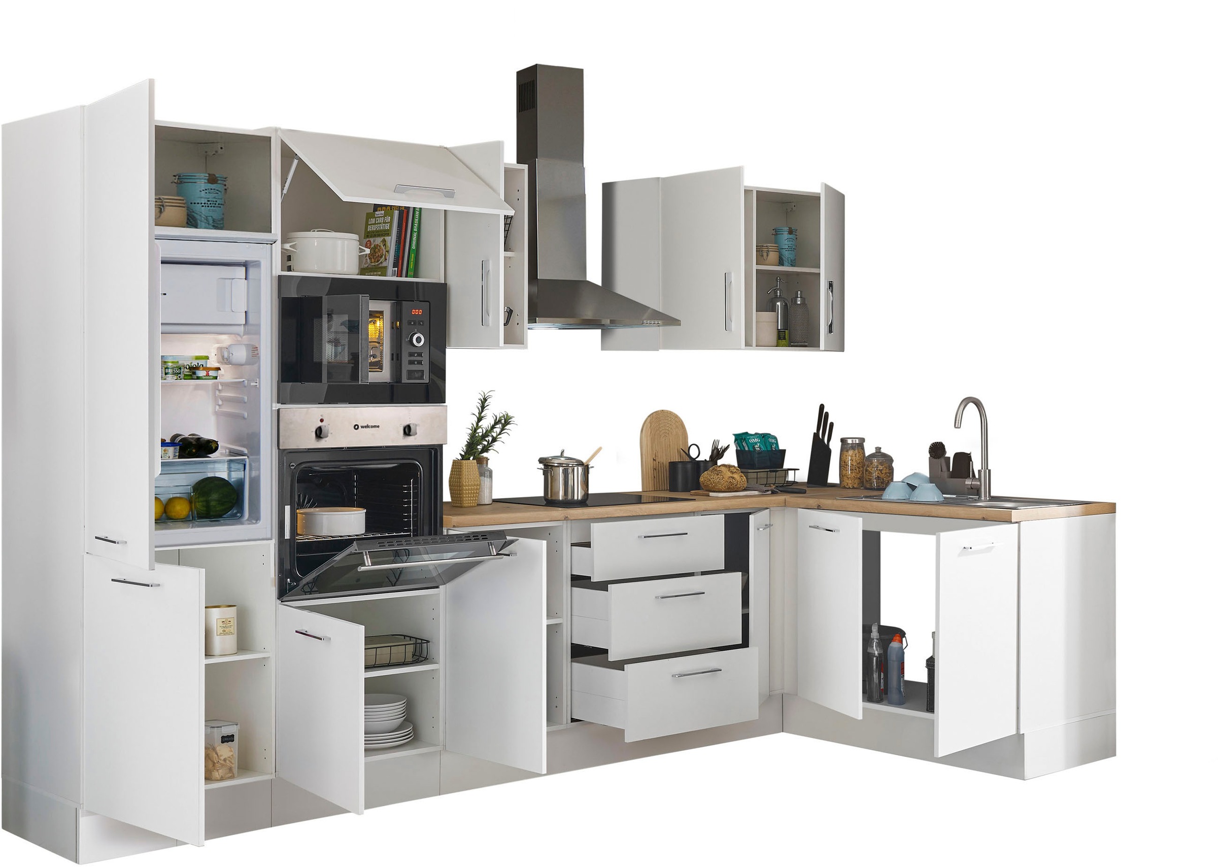 BASIC by Balculina Winkelküche »Turin«, Stellbreite 330x175 cm, wahlweise mit E-Geräten