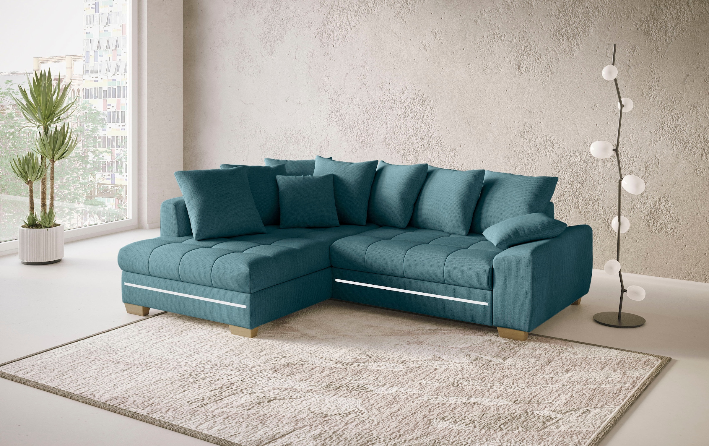 Mr. Couch Ecksofa »Nikita II, L-Form«, mit Kaltschaum, RGB-LED Beleuchtung, wahlweise mit Bett, Bettkasten