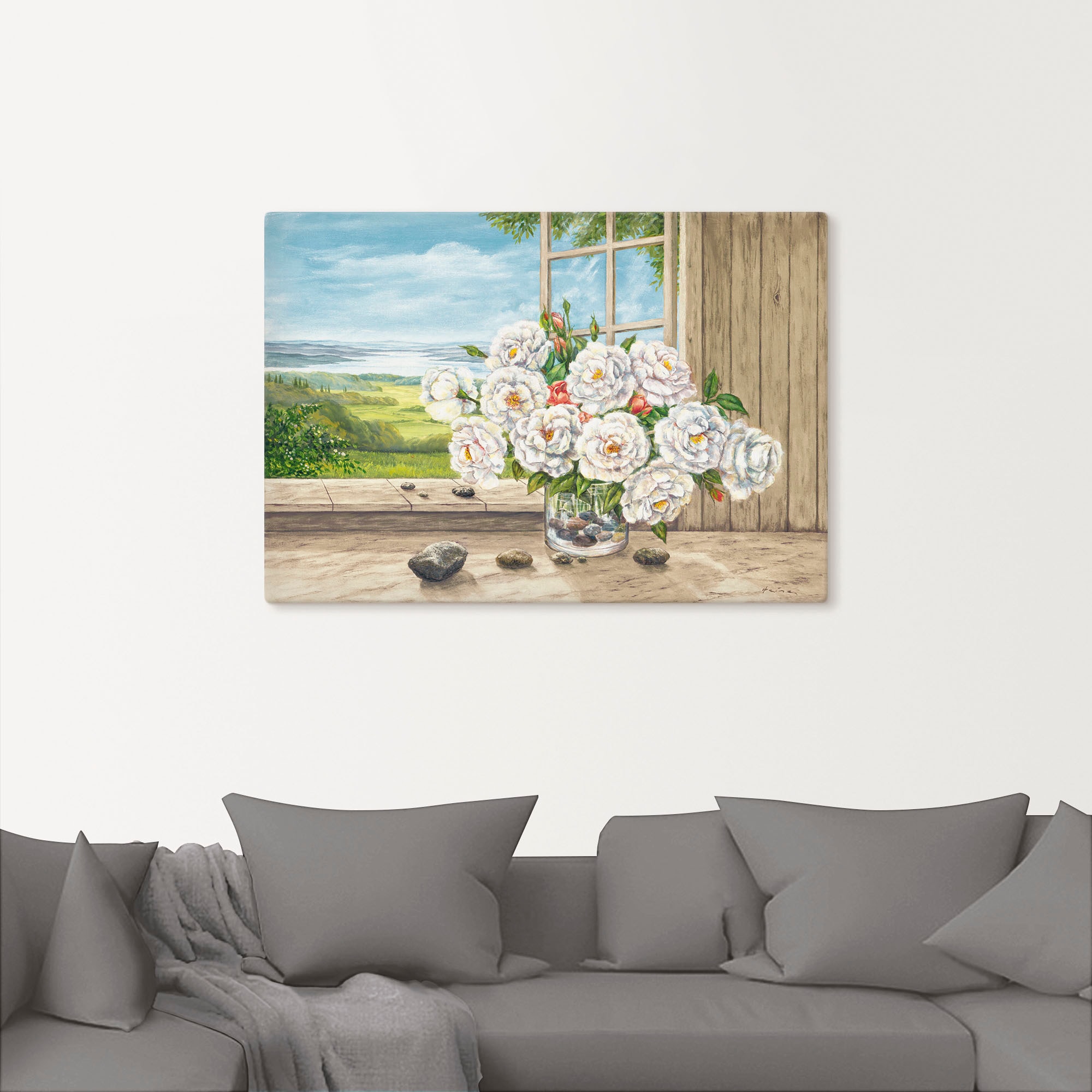 Artland Wandbild »Weiße Rosen am Fenster«, Blumen, (1 St.), als Alubild, Leinwandbild, Wandaufkleber oder Poster in versch. Größen